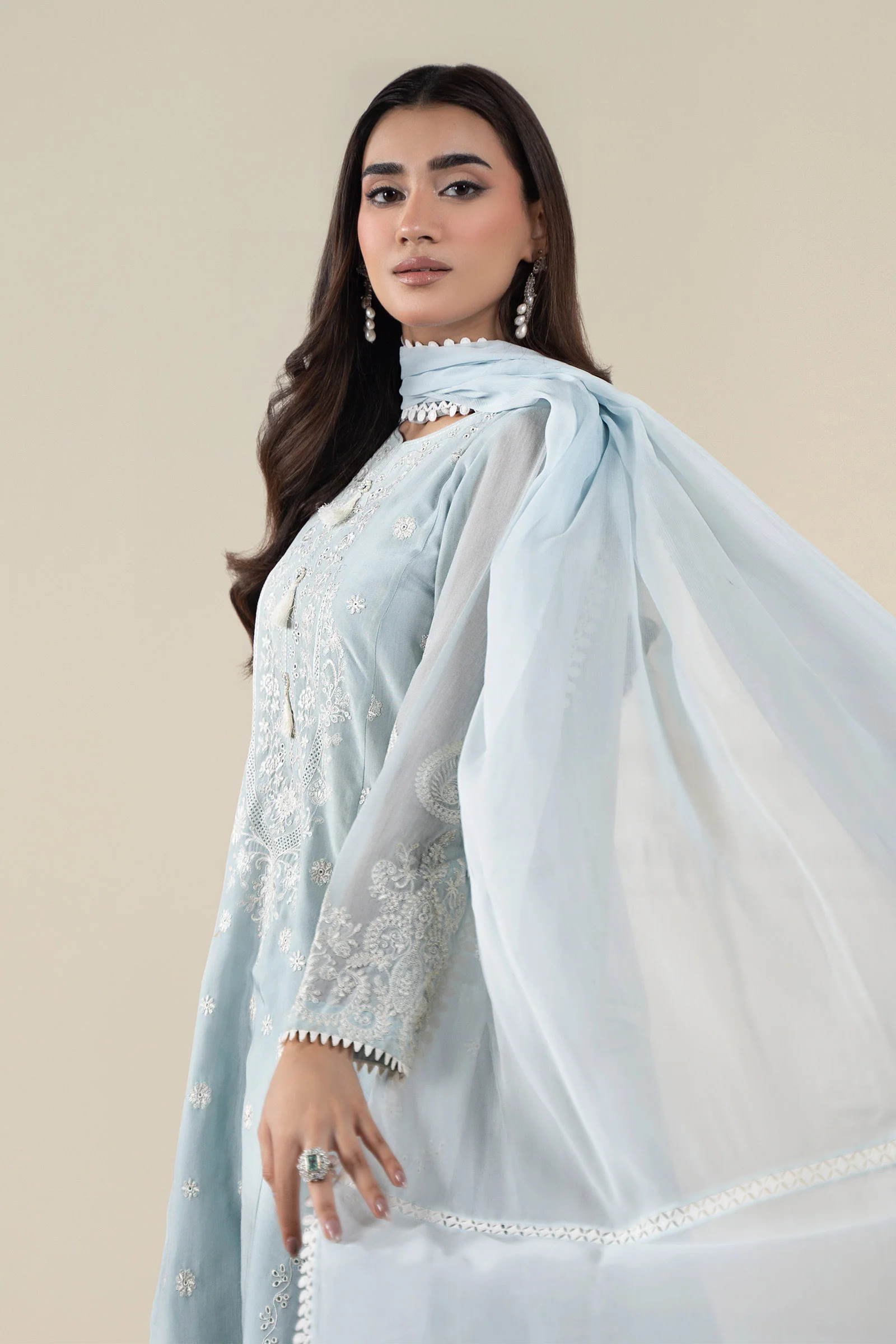 3 Piece Embroidered Paper Cotton Suit - Image 3