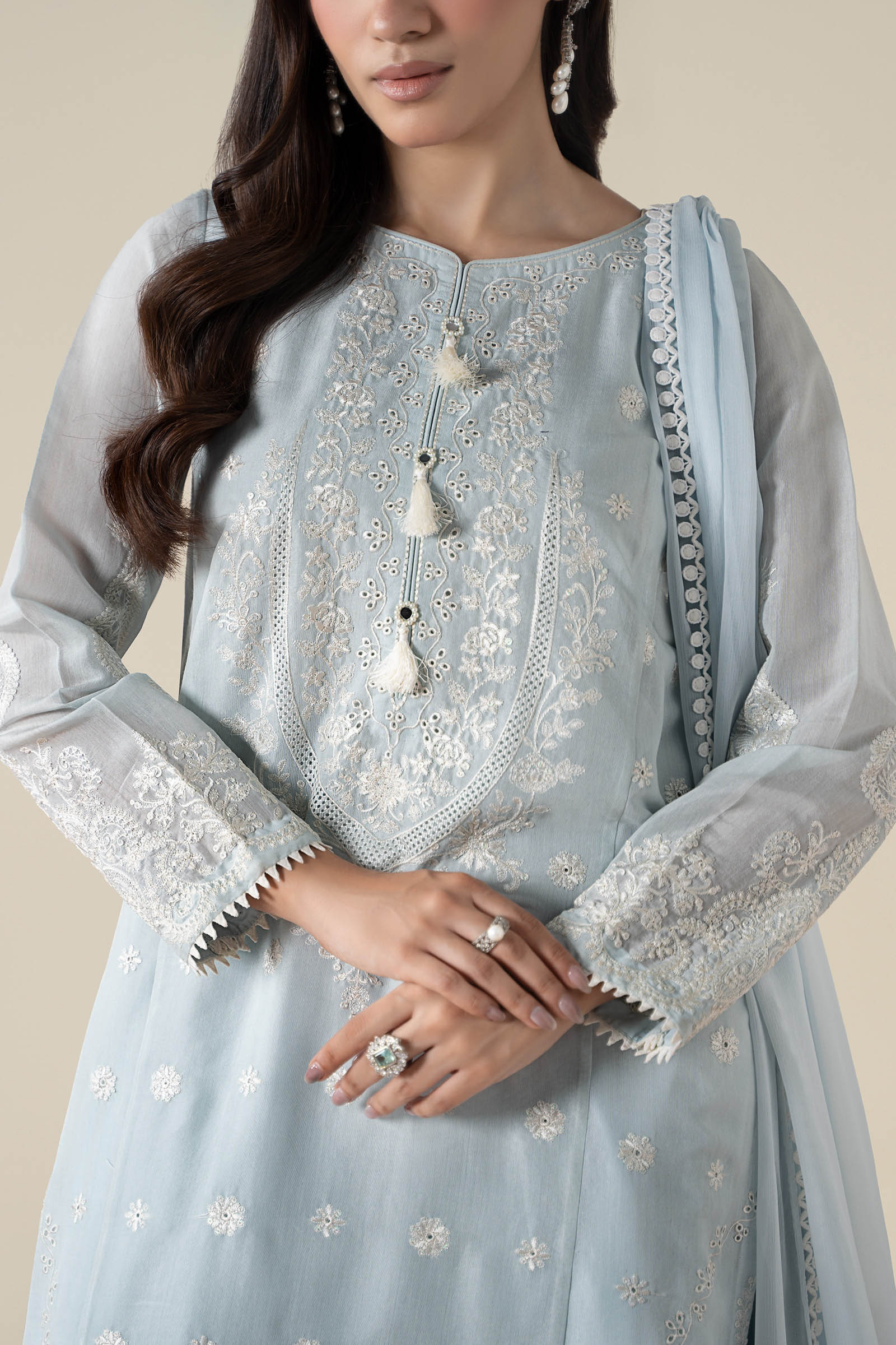 3 Piece Embroidered Paper Cotton Suit - Image 4