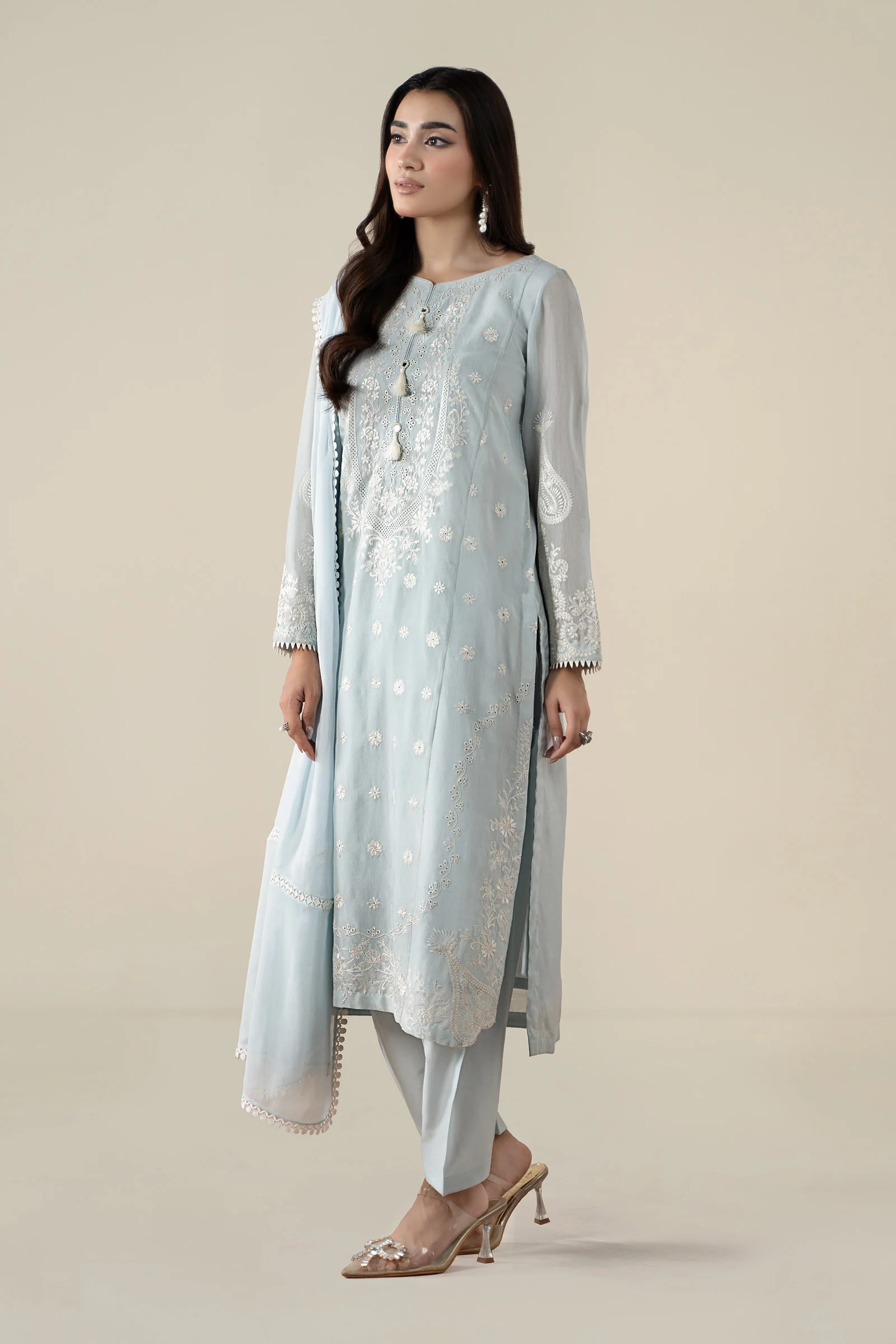 3 Piece Embroidered Paper Cotton Suit - Image 5