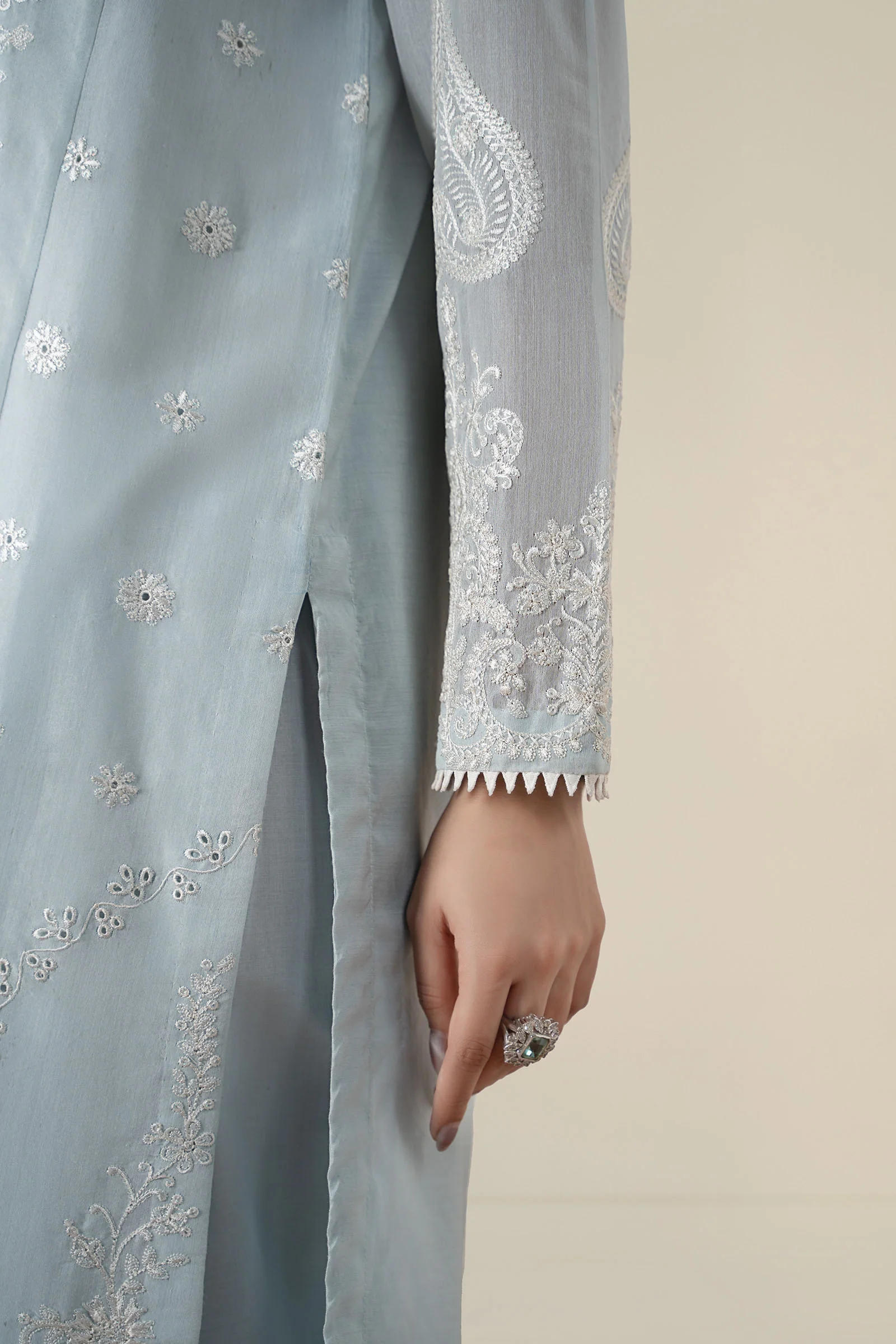 3 Piece Embroidered Paper Cotton Suit - Image 6