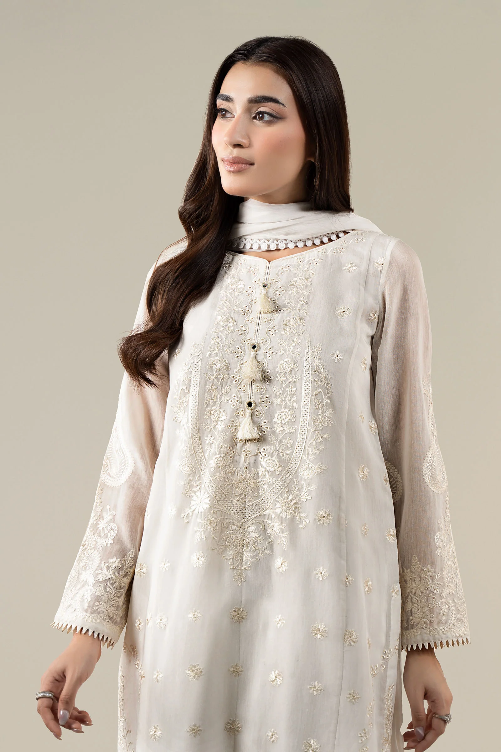 3 Piece Embroidered Paper Cotton Suit - Image 2