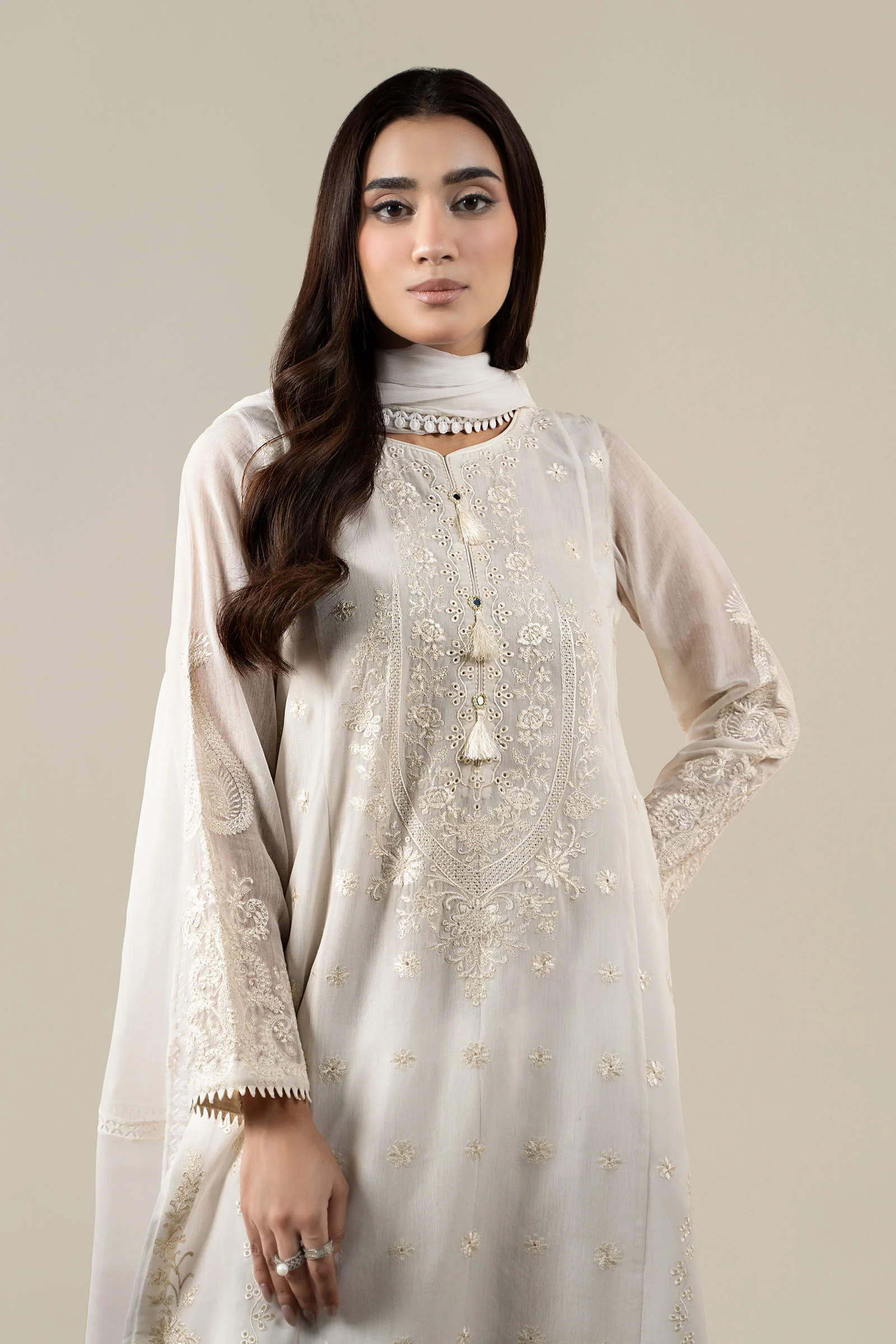 3 Piece Embroidered Paper Cotton Suit - Image 3