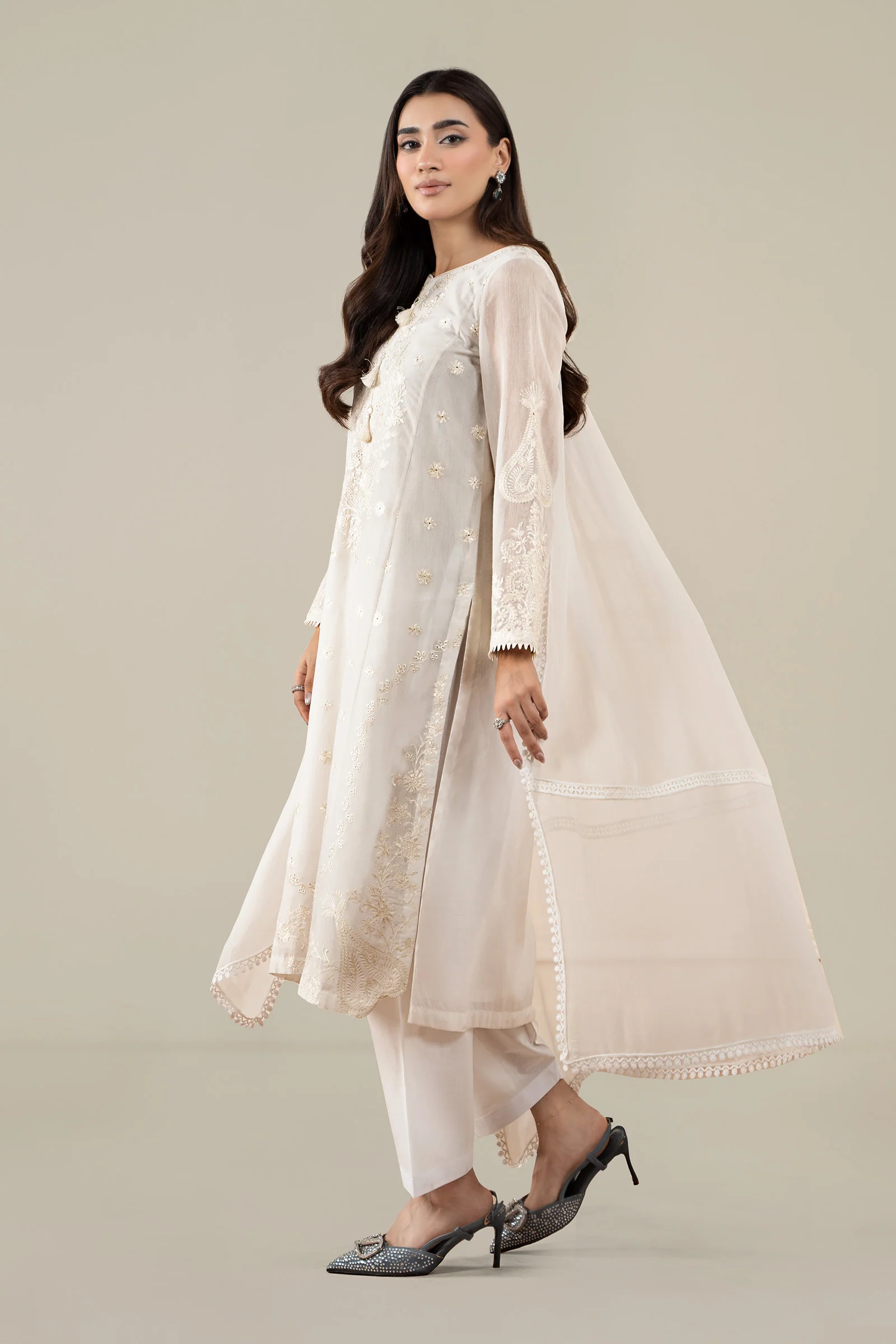 3 Piece Embroidered Paper Cotton Suit - Image 7