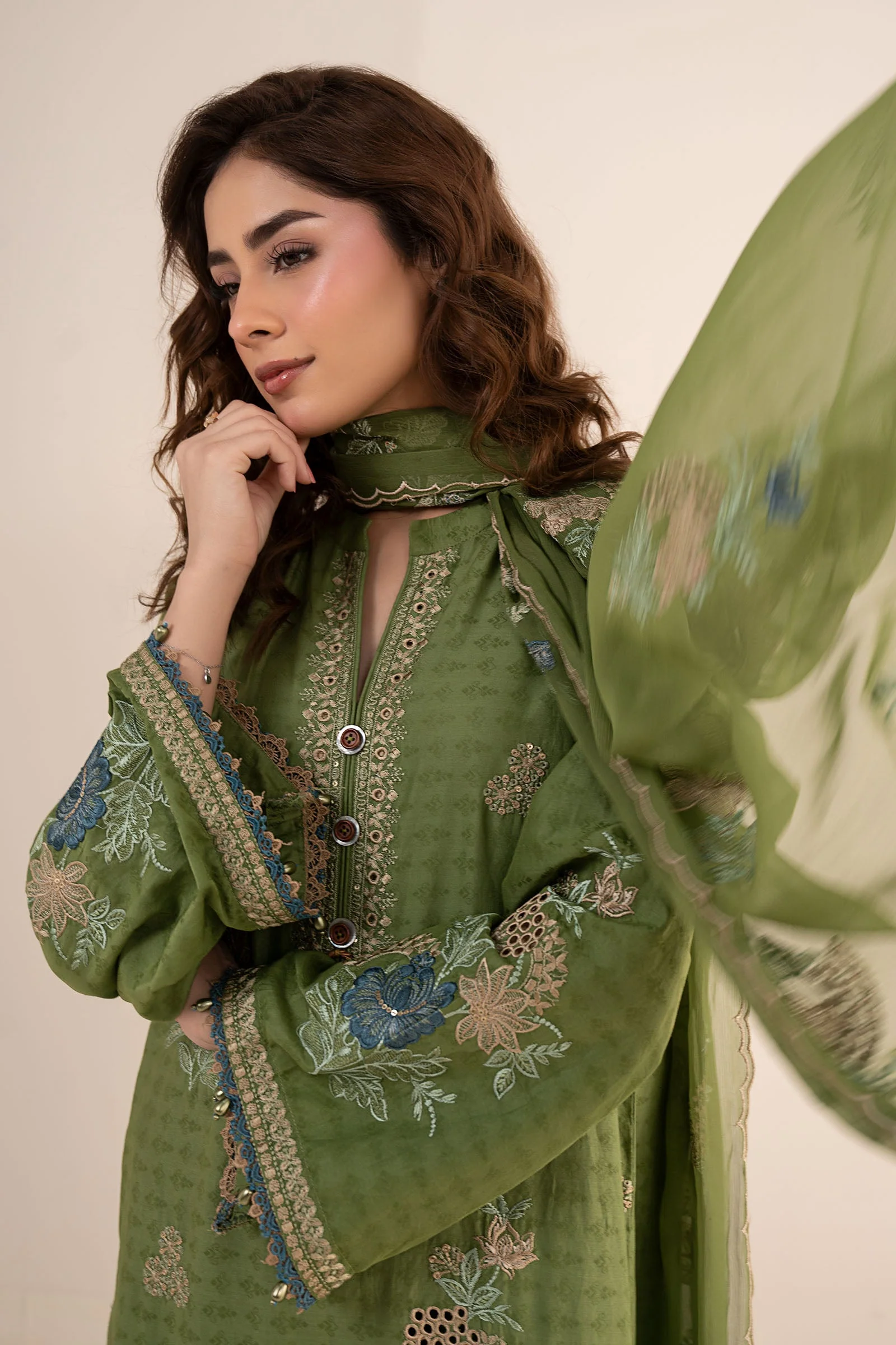 3 Piece Embroidered Dobby Jacquard Suit - Image 3