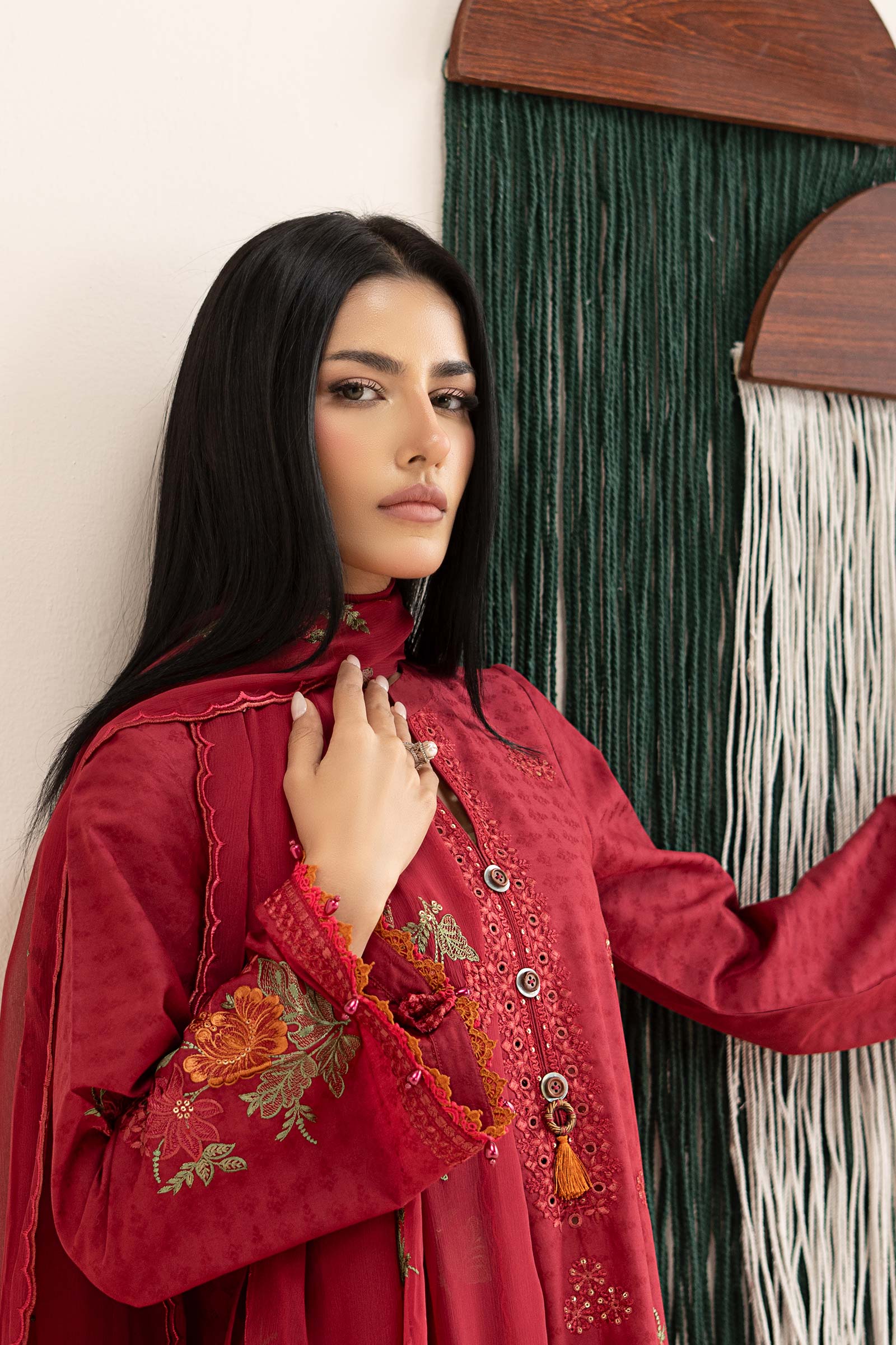 3 Piece Embroidered Dobby Jacquard Suit - Image 2