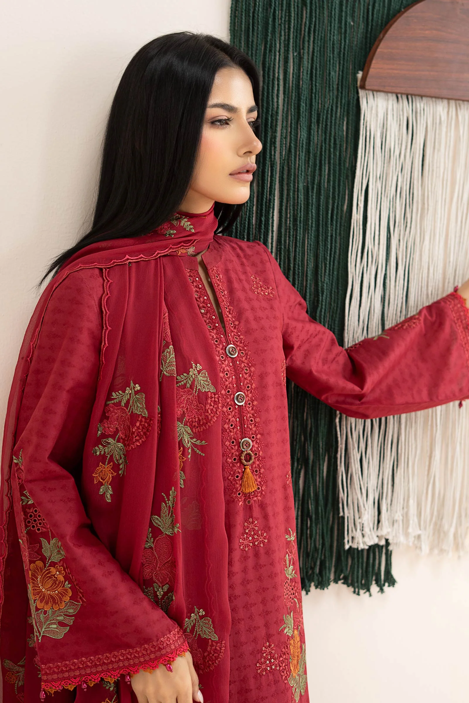 3 Piece Embroidered Dobby Jacquard Suit - Image 3