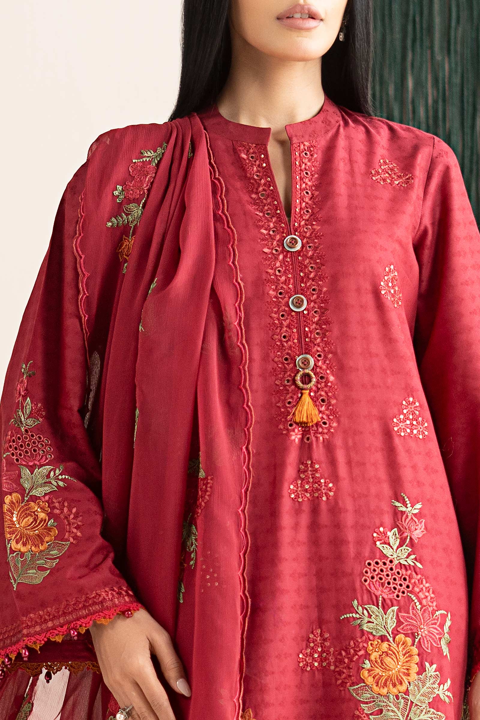 3 Piece Embroidered Dobby Jacquard Suit - Image 4
