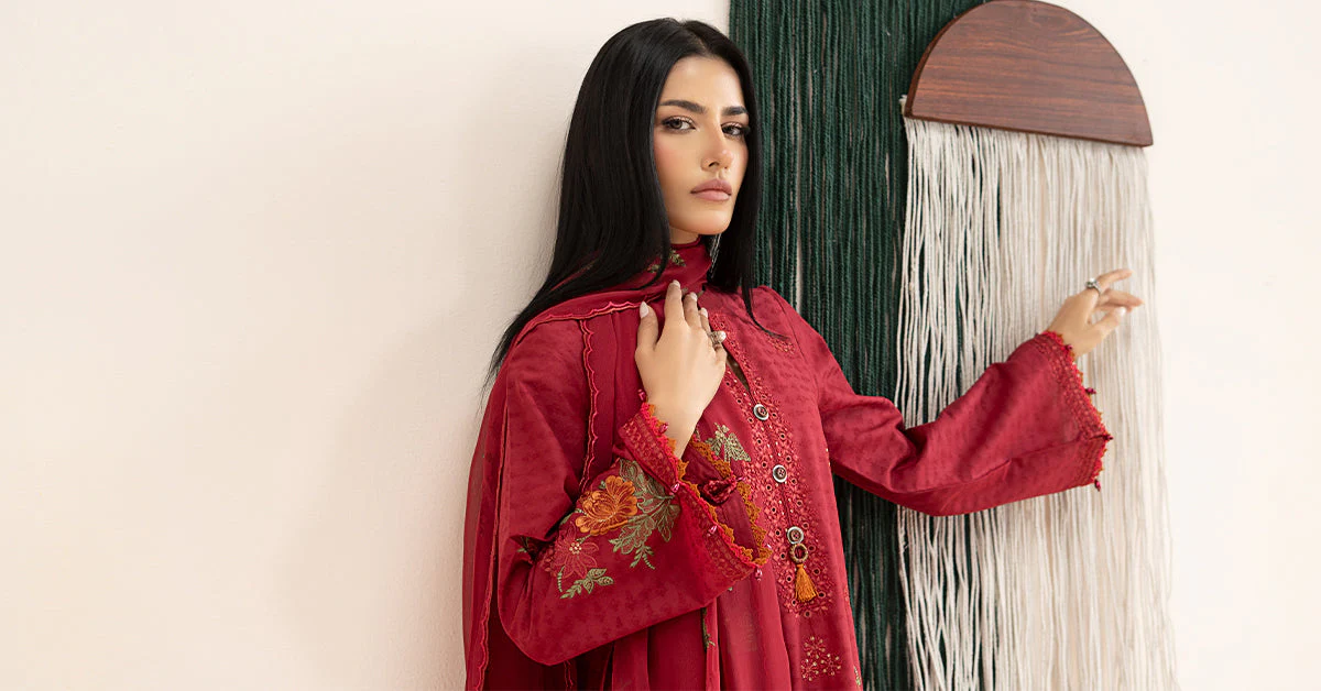 3 Piece Embroidered Dobby Jacquard Suit - Image 9