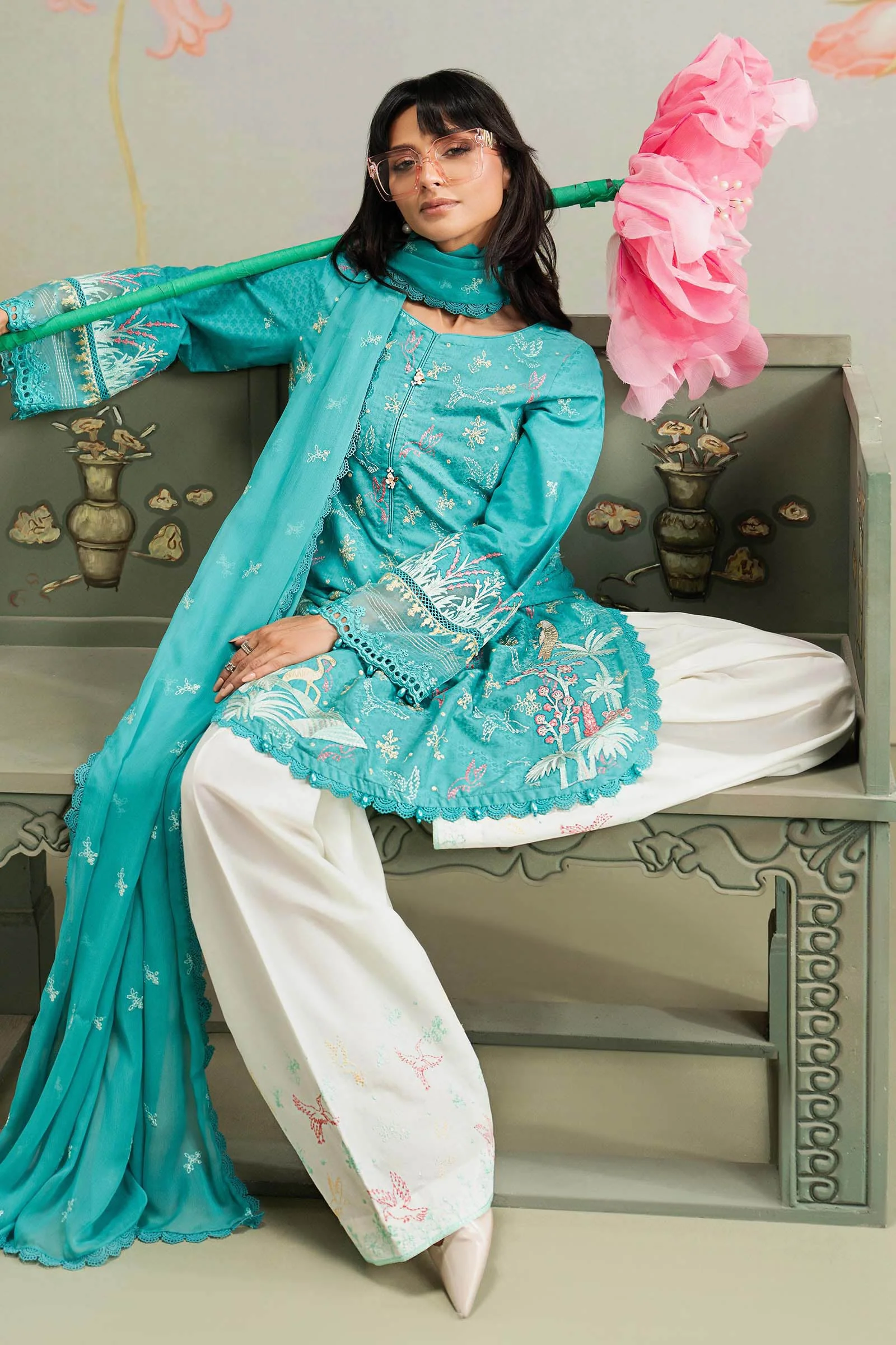 3 Piece Embroidered Dobby Lawn Suit - Image 5