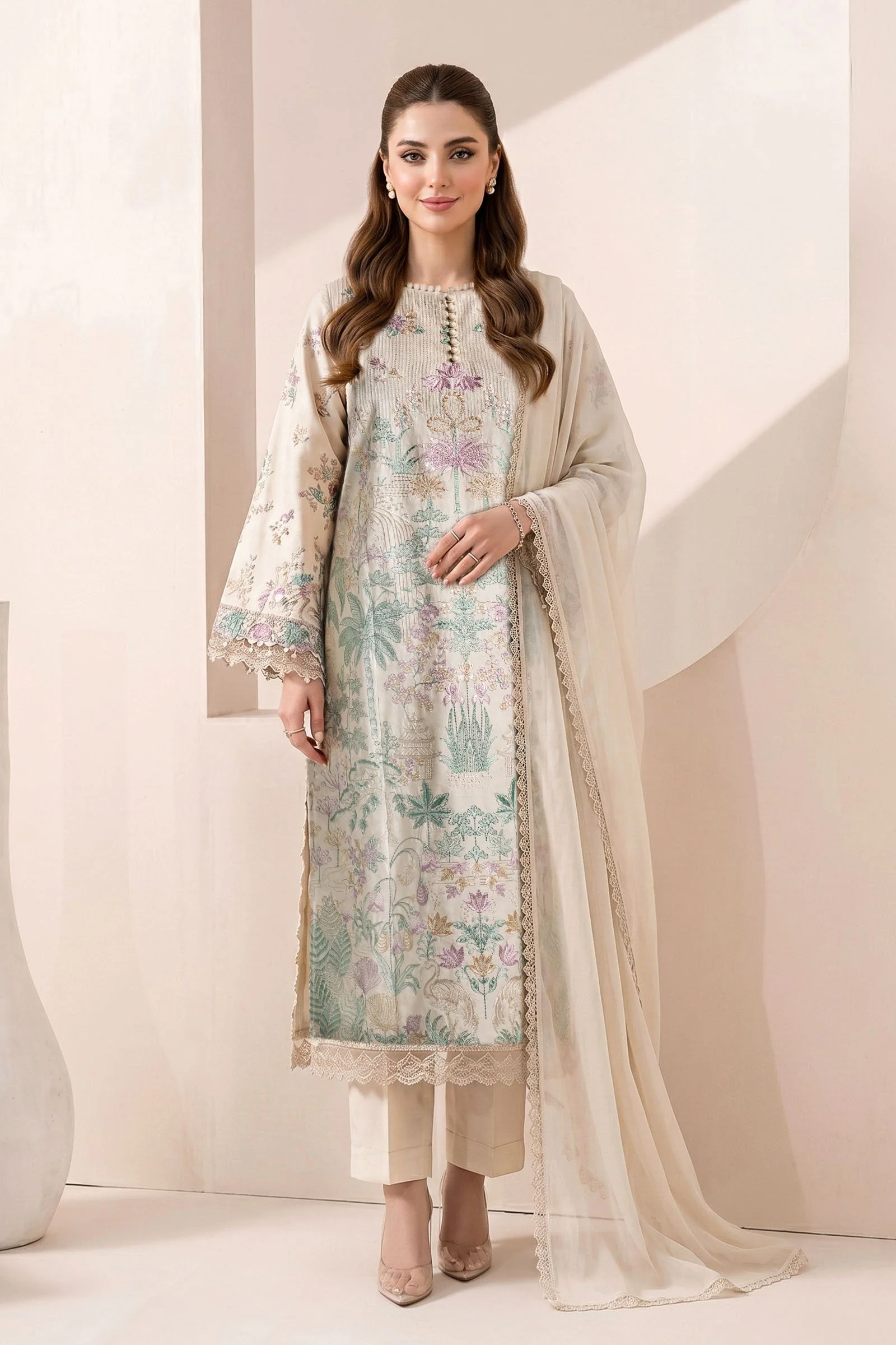 3 Piece Embroidered Dobby Jacquard Suit