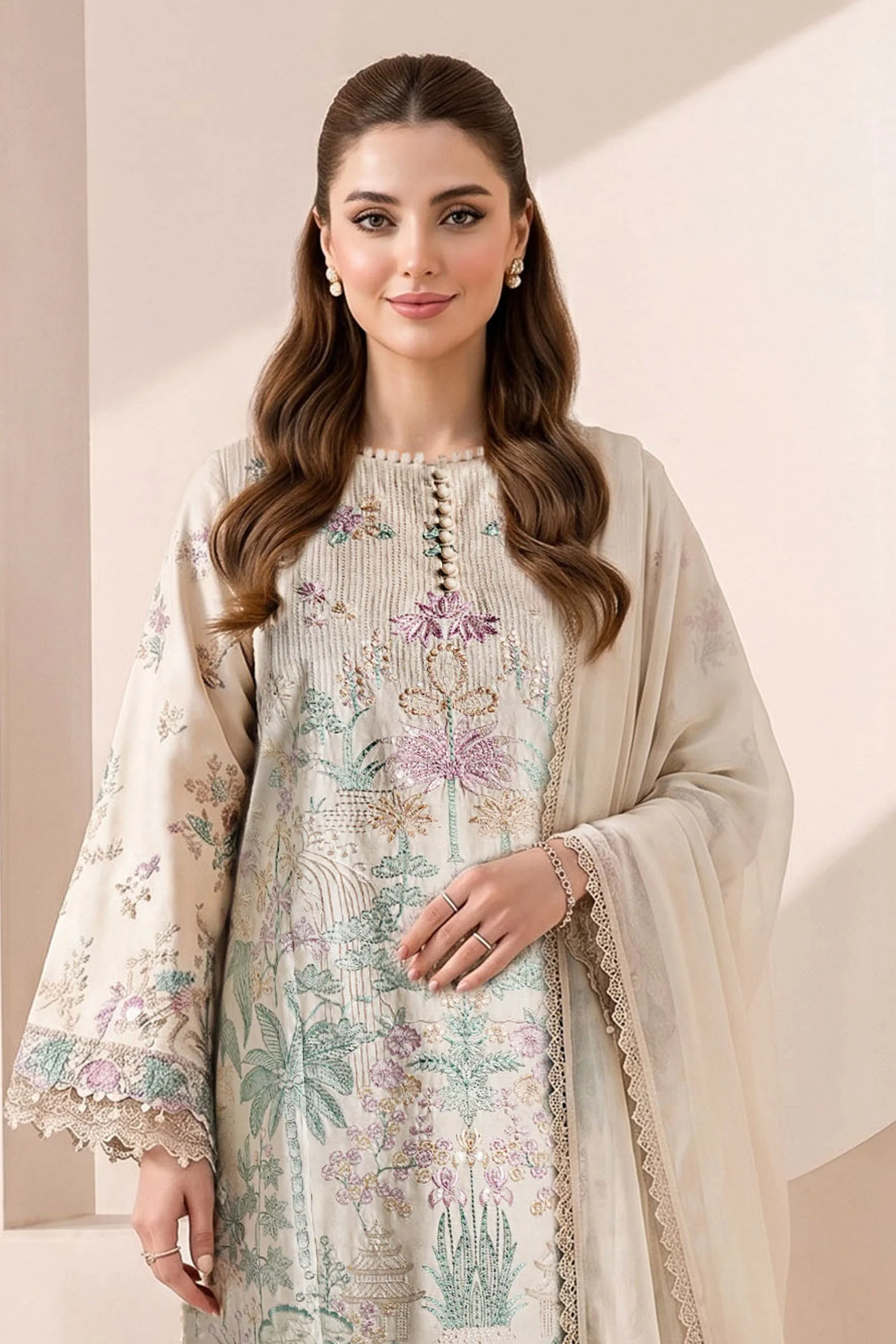 3 Piece Embroidered Dobby Jacquard Suit - Image 2