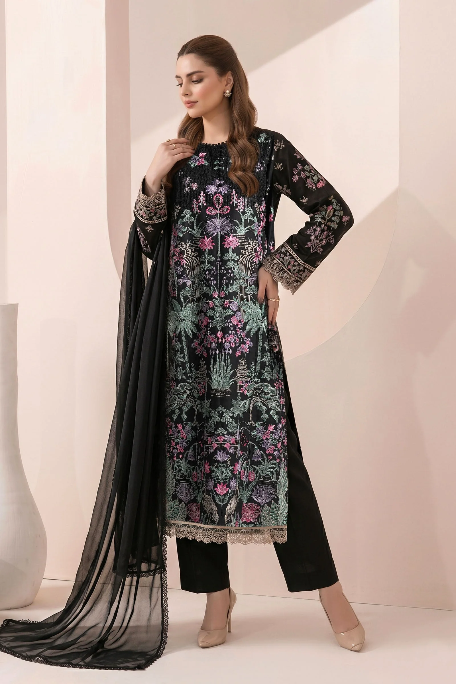 3 Piece Embroidered Dobby Jacquard Suit - Image 3