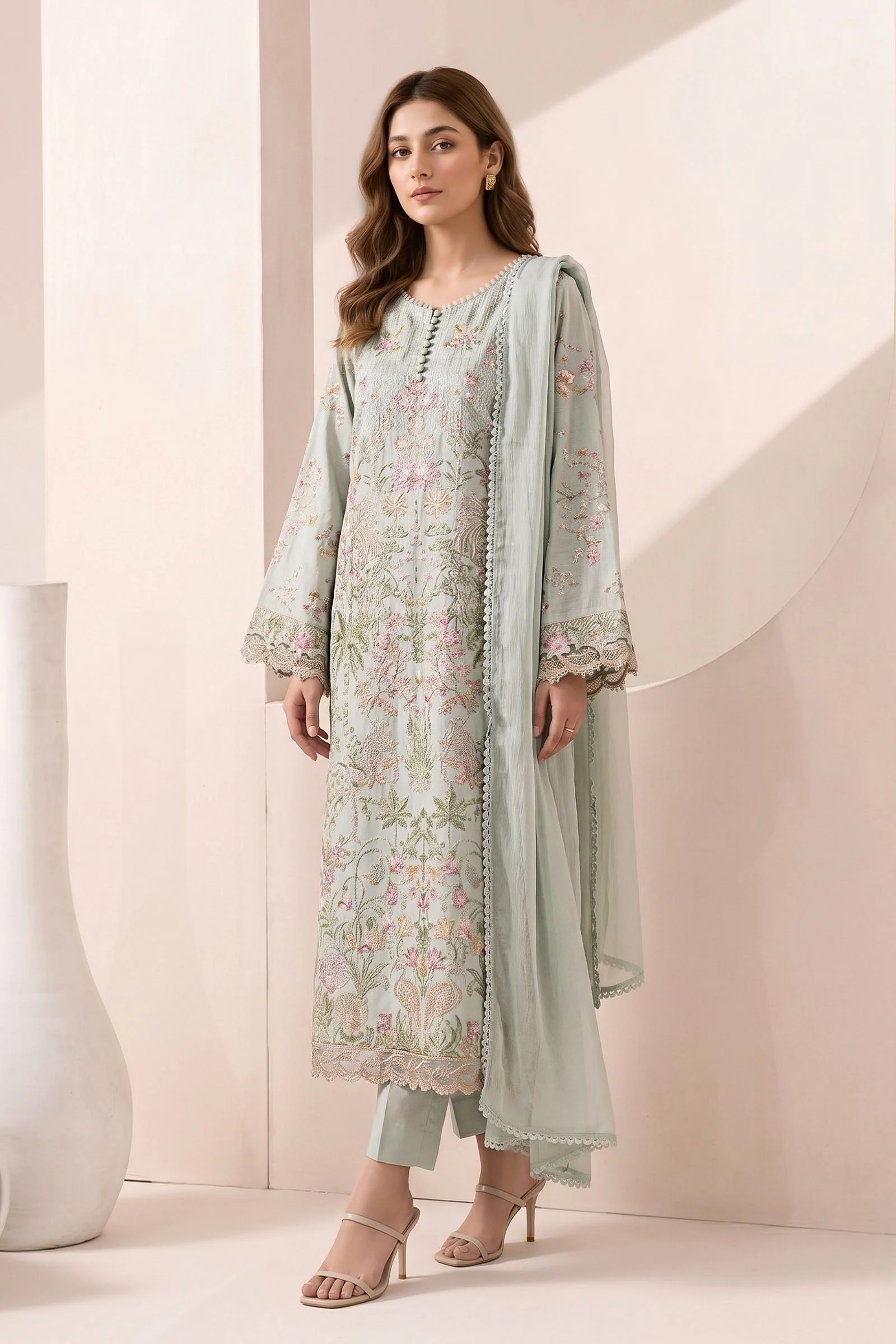 3 Piece Embroidered Dobby Jacquard Suit - Image 3