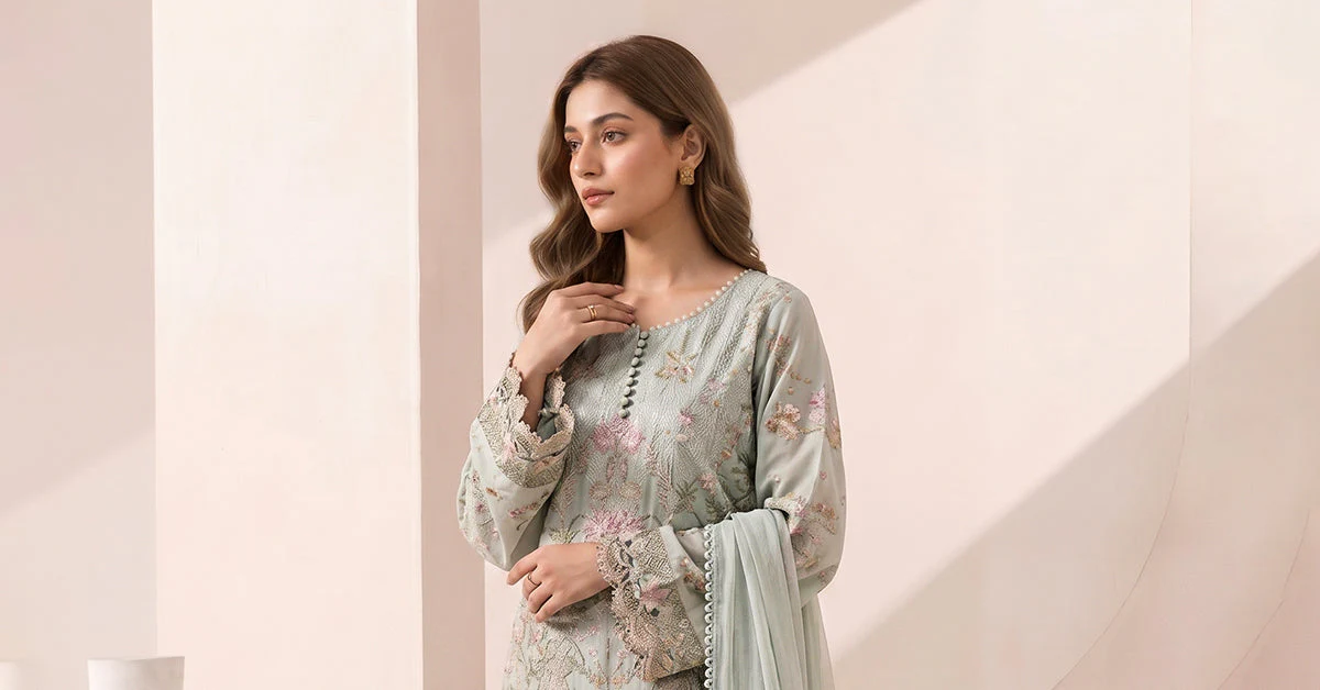3 Piece Embroidered Dobby Jacquard Suit - Image 6