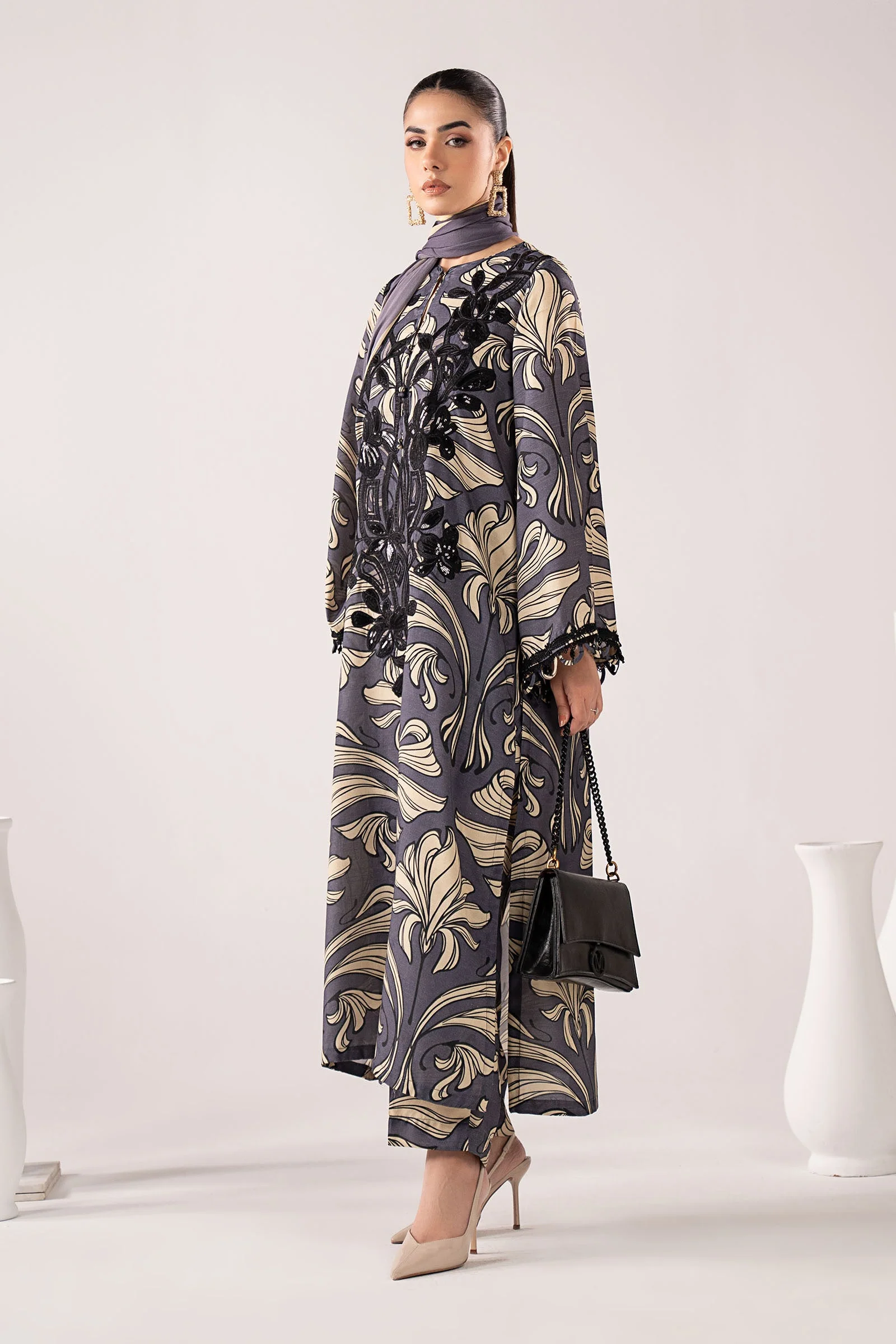 3 Piece Embroidered Raw Silk Suit - Image 5