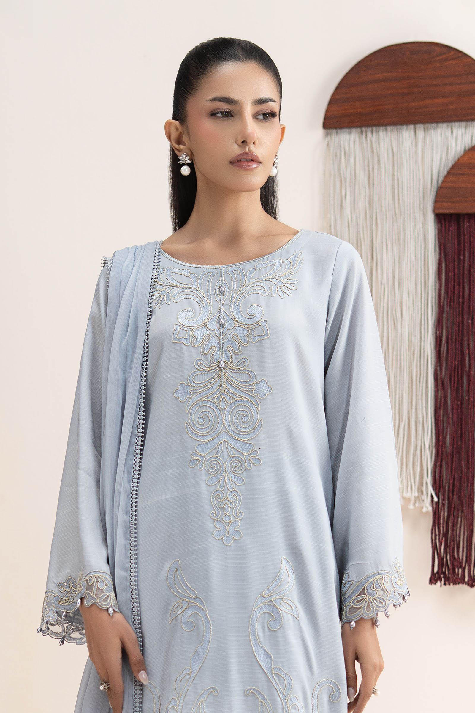 3 Piece Embroidered Raw Silk Suit - Image 2