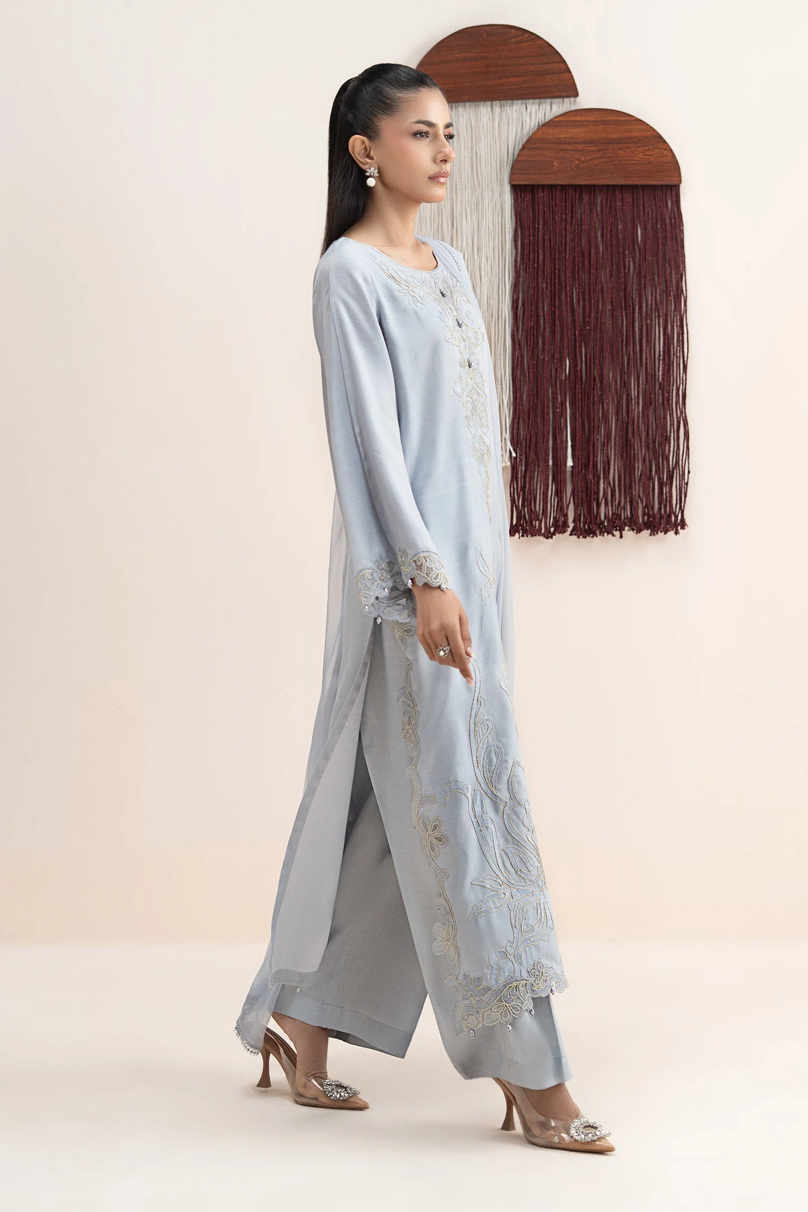 3 Piece Embroidered Raw Silk Suit - Image 4