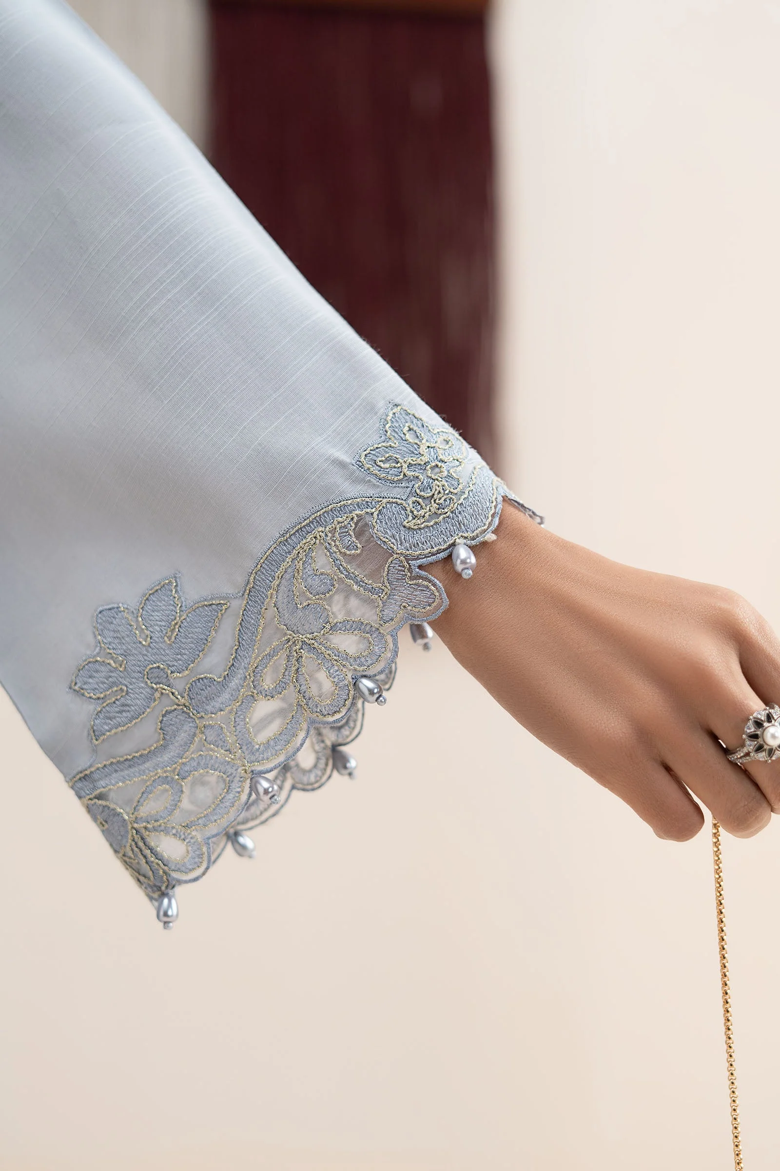 3 Piece Embroidered Raw Silk Suit - Image 5