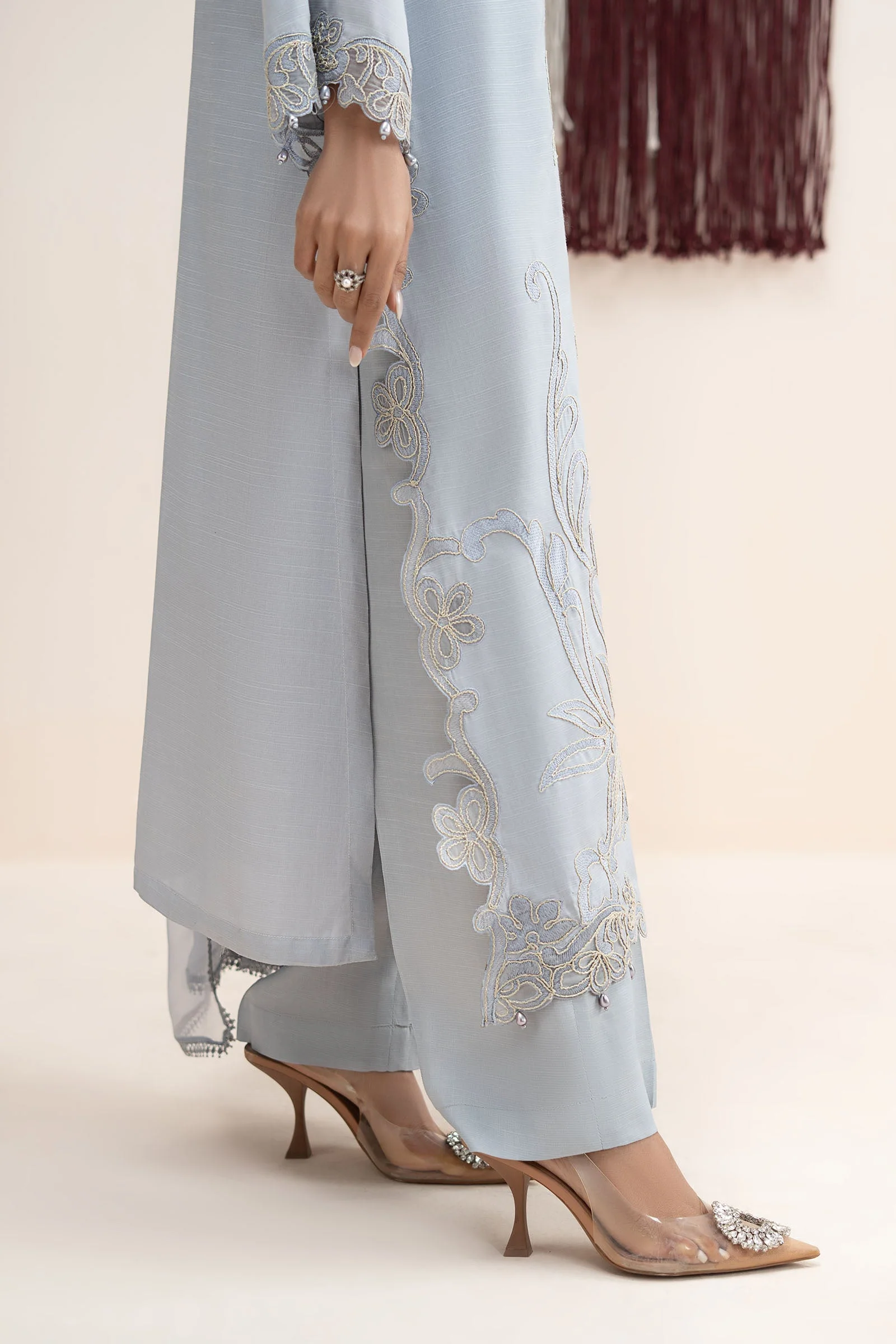 3 Piece Embroidered Raw Silk Suit - Image 6