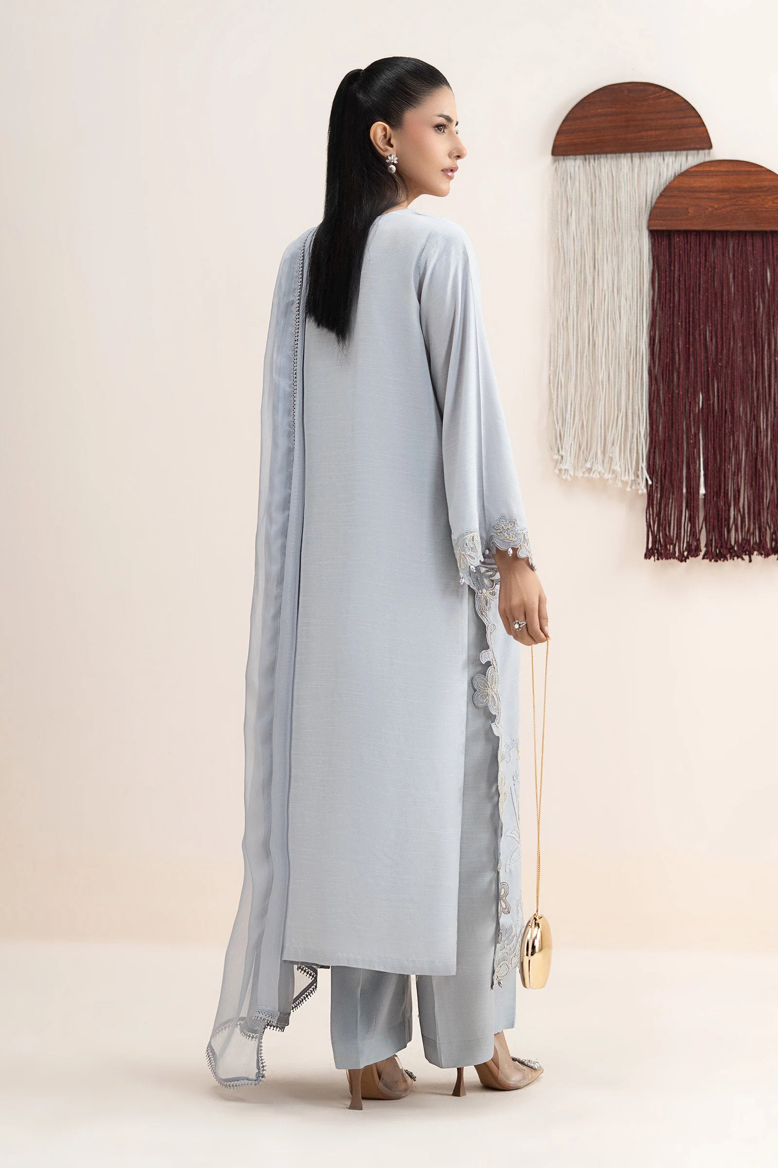 3 Piece Embroidered Raw Silk Suit - Image 8