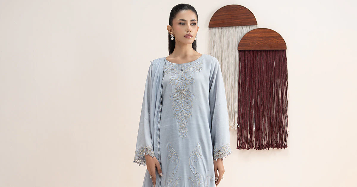3 Piece Embroidered Raw Silk Suit - Image 9