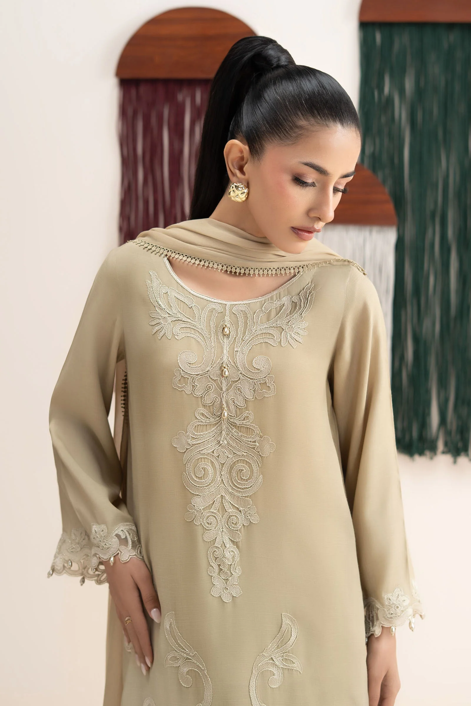 3 Piece Embroidered Raw Silk Suit - Image 2