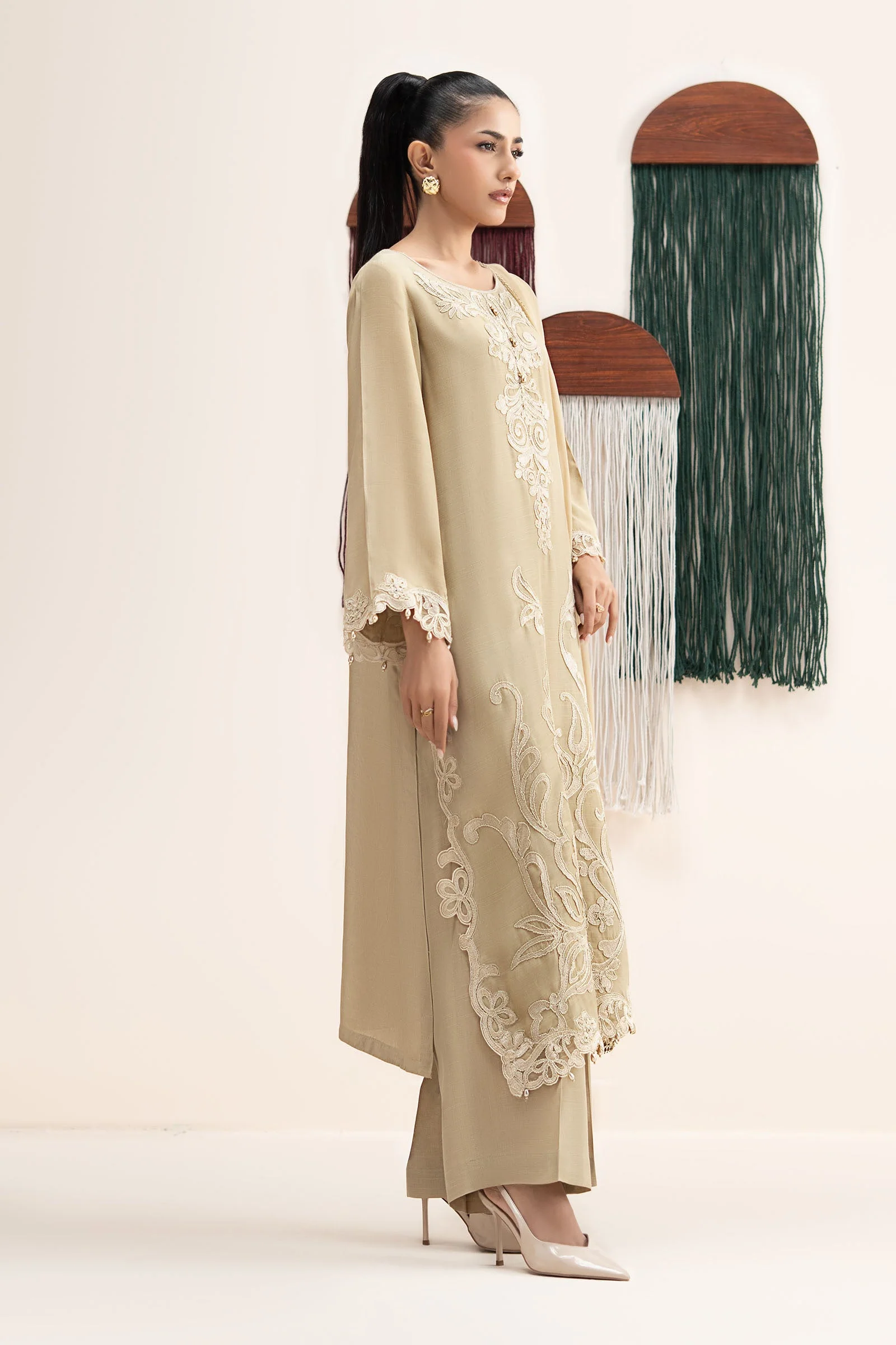 3 Piece Embroidered Raw Silk Suit - Image 4