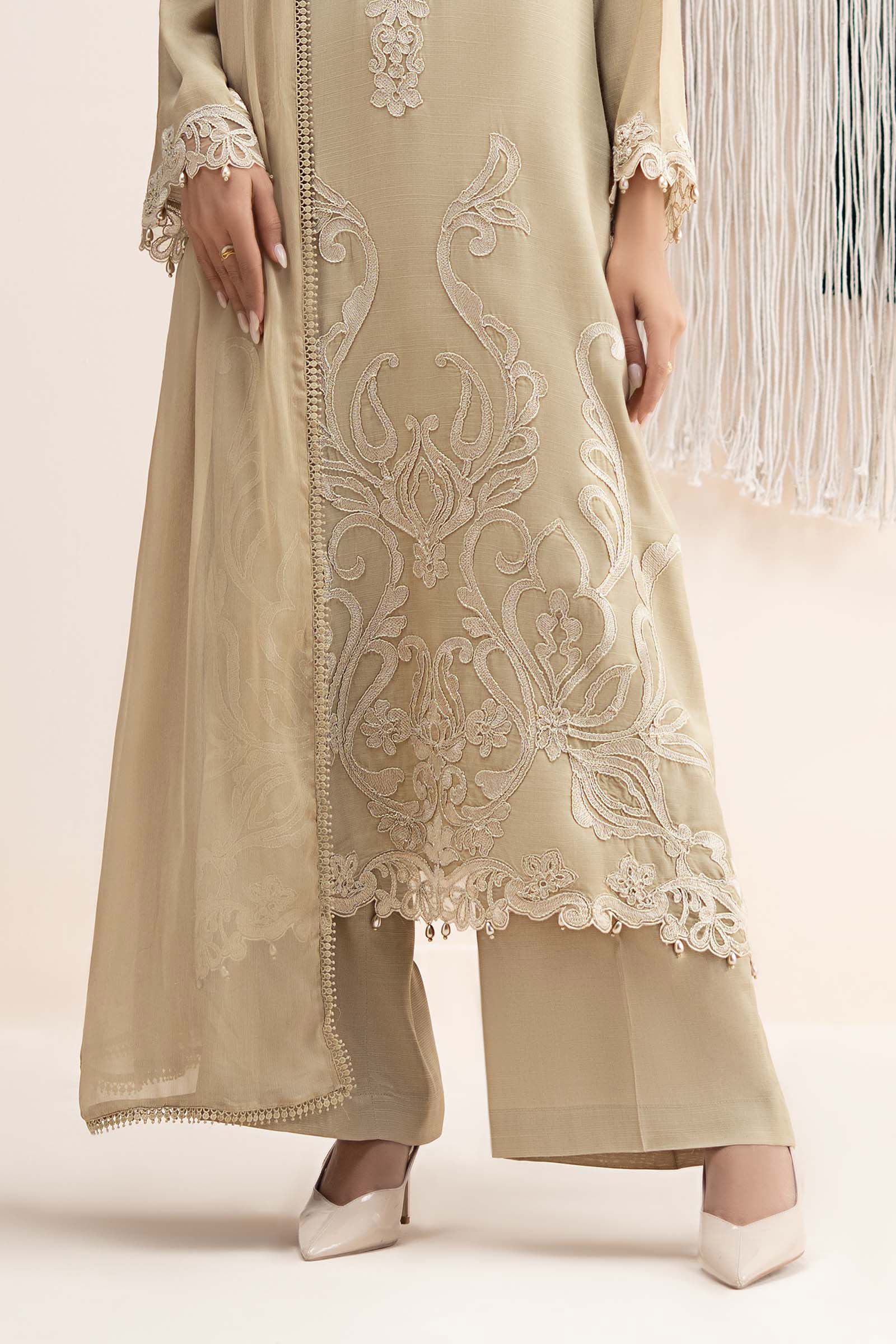 3 Piece Embroidered Raw Silk Suit - Image 7