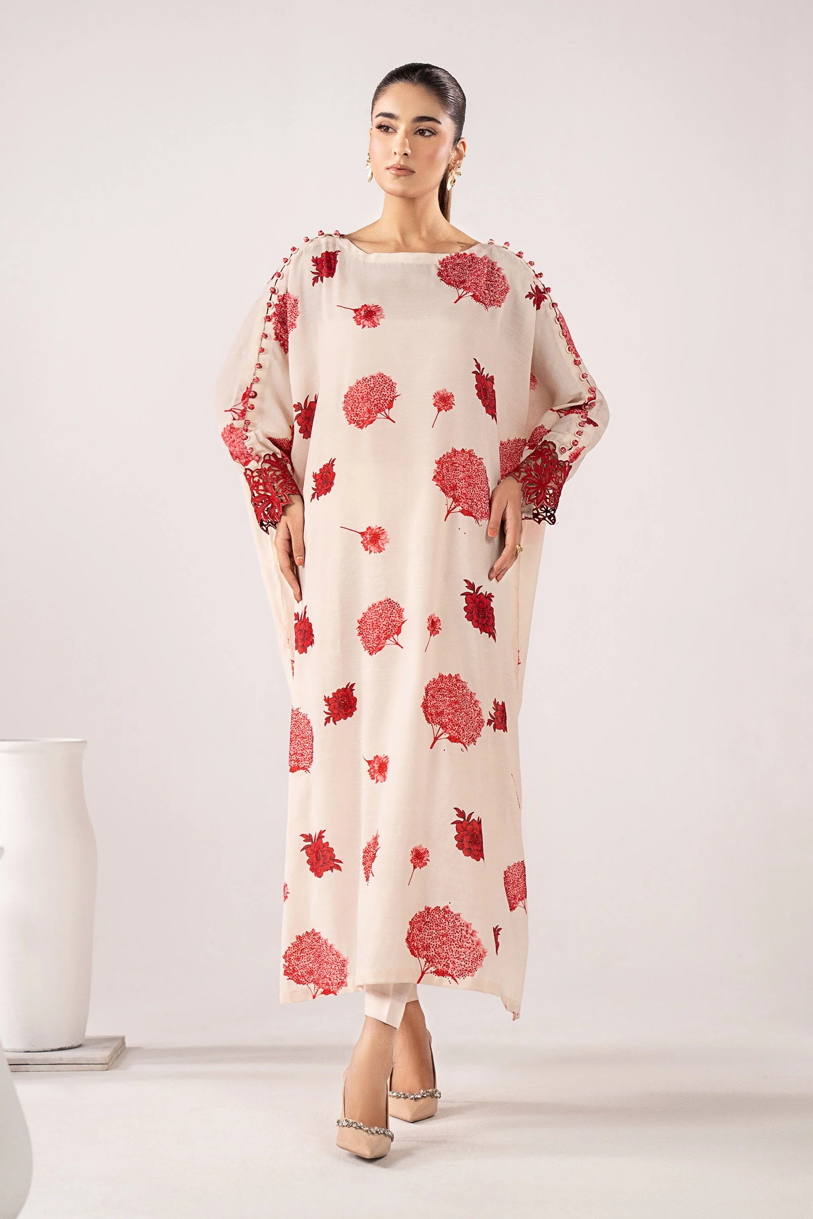 2 Piece Embroidered Raw Silk Suit