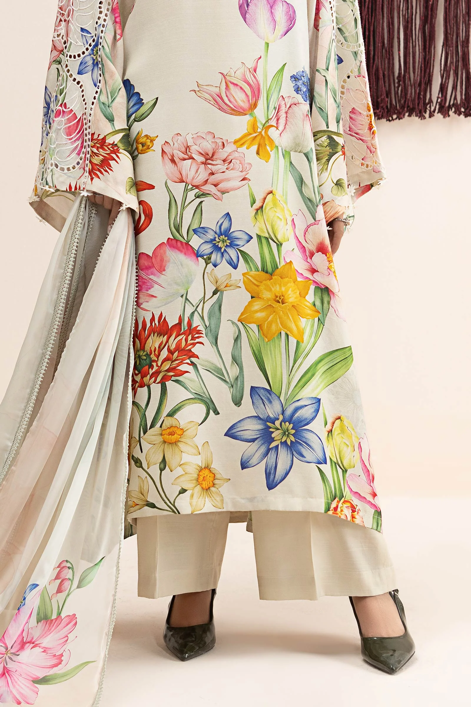 3 Piece Embroidered Raw Silk Suit - Image 11