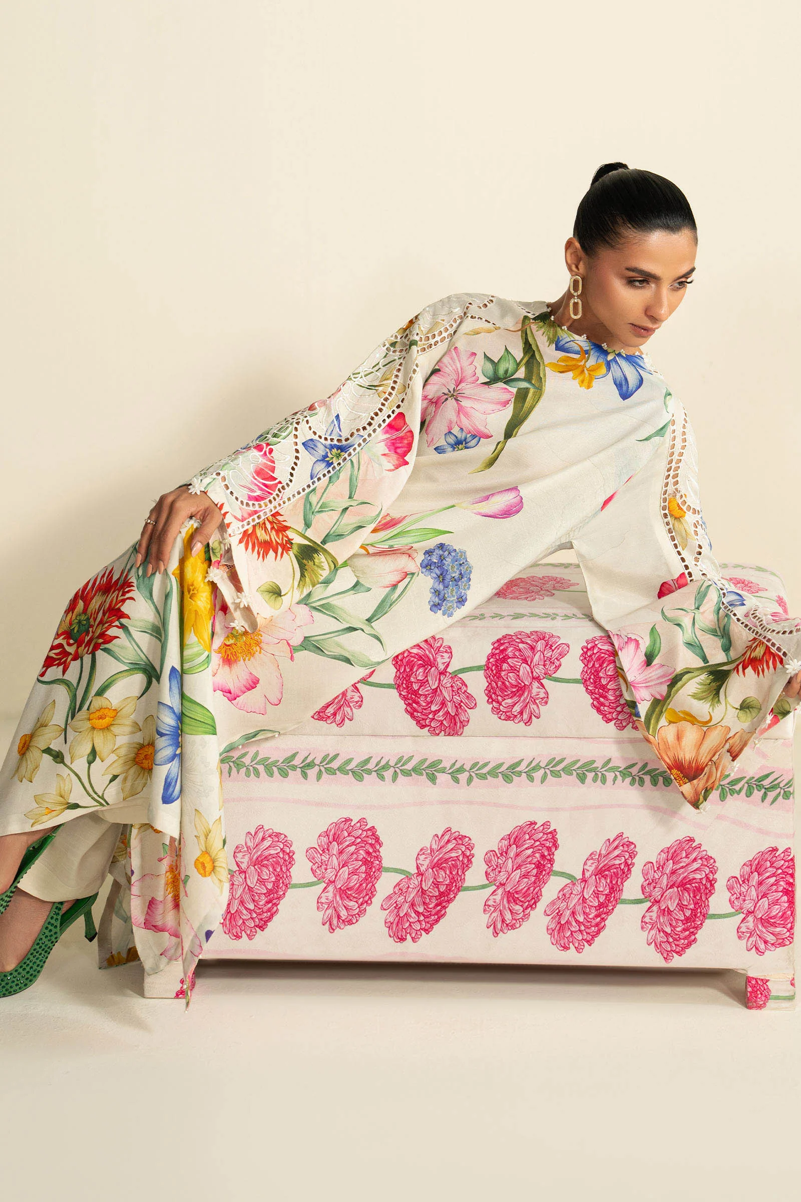 3 Piece Embroidered Raw Silk Suit - Image 6