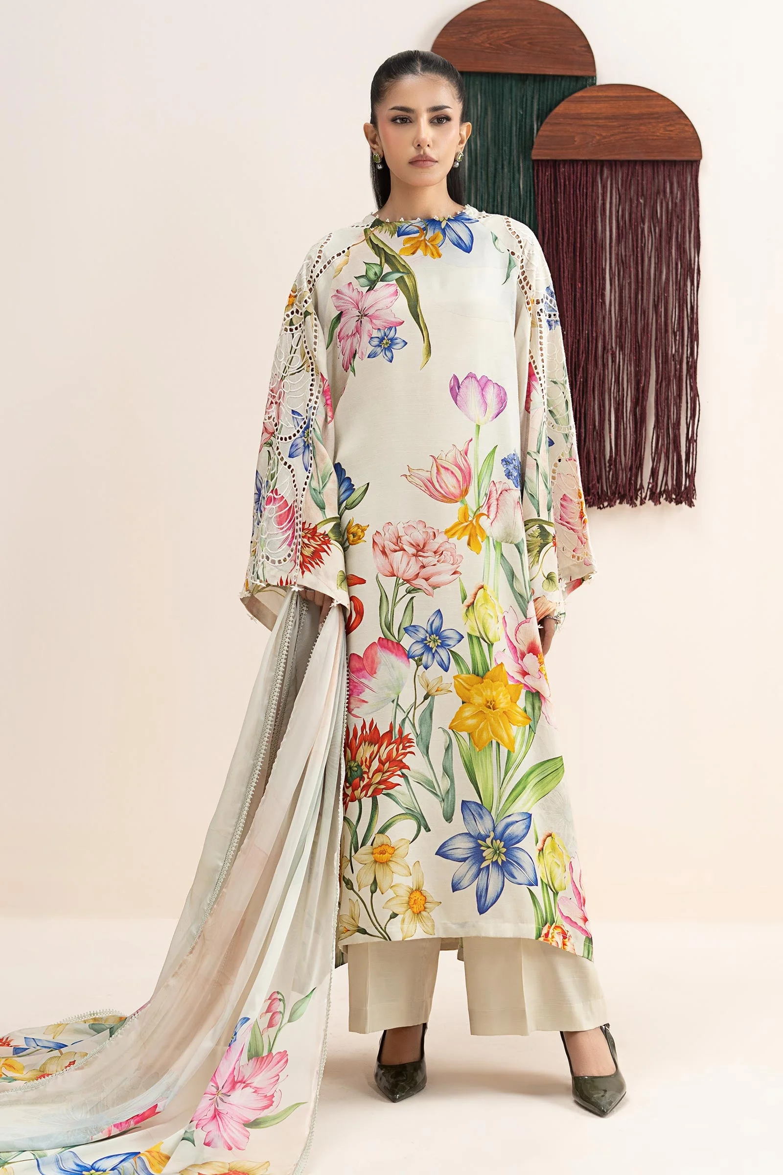 3 Piece Embroidered Raw Silk Suit - Image 8