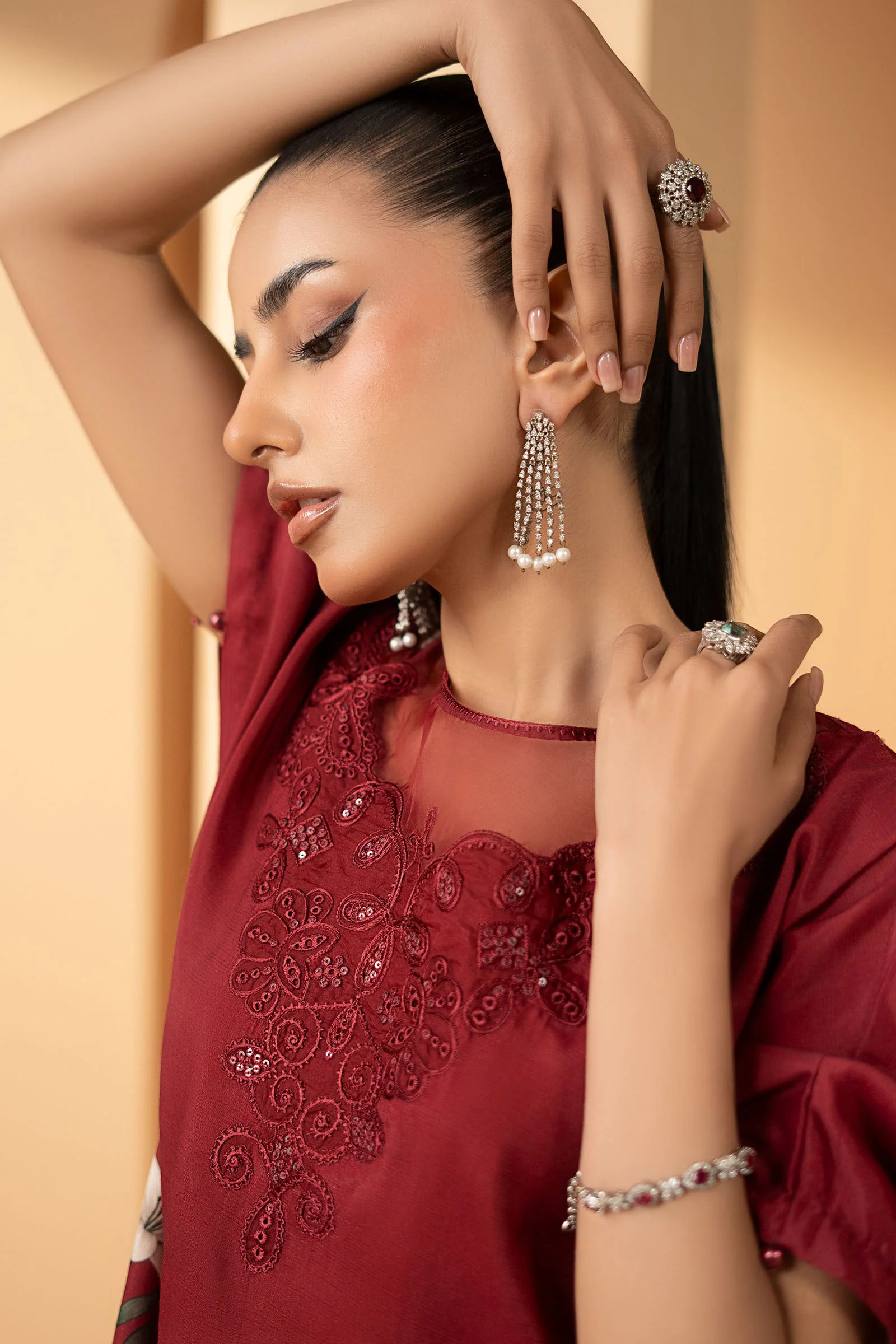 2 Piece Embroidered Raw Silk Suit - Image 3