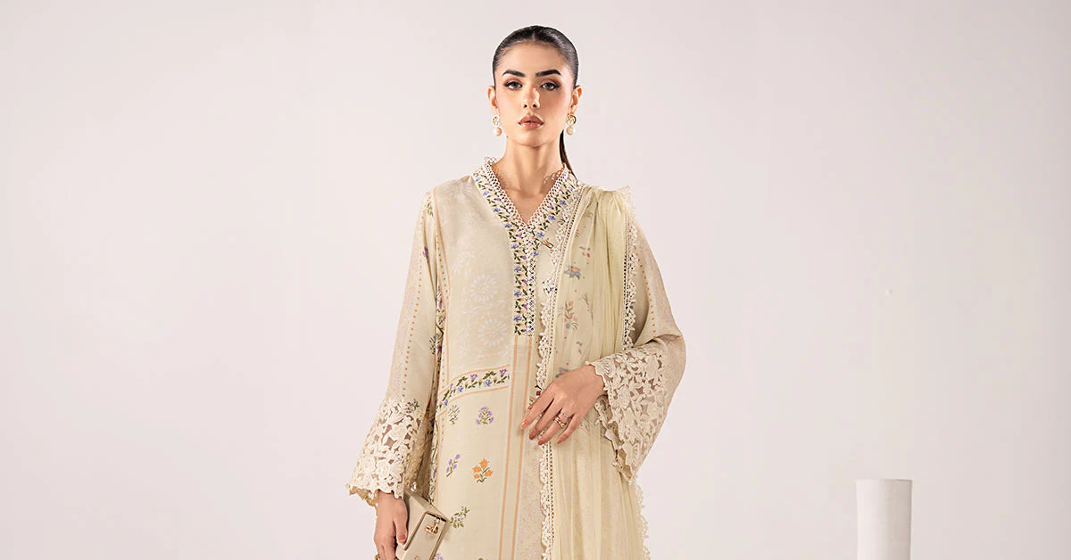 3 Piece Embroidered Raw Silk Suit - Image 15