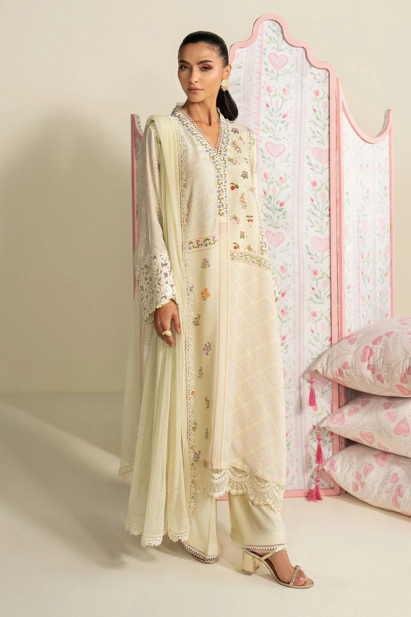 3 Piece Embroidered Raw Silk Suit - Image 3