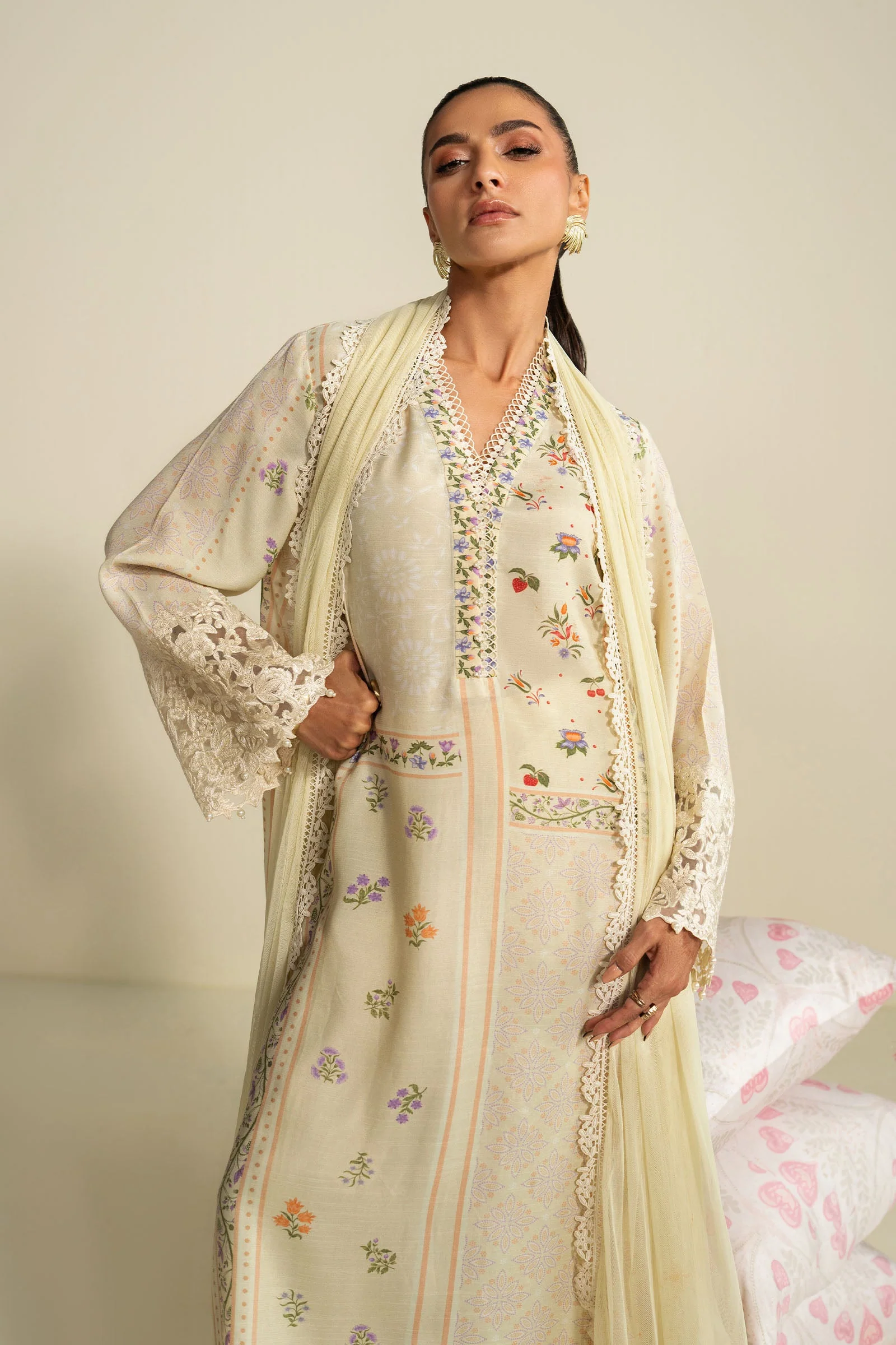 3 Piece Embroidered Raw Silk Suit - Image 6