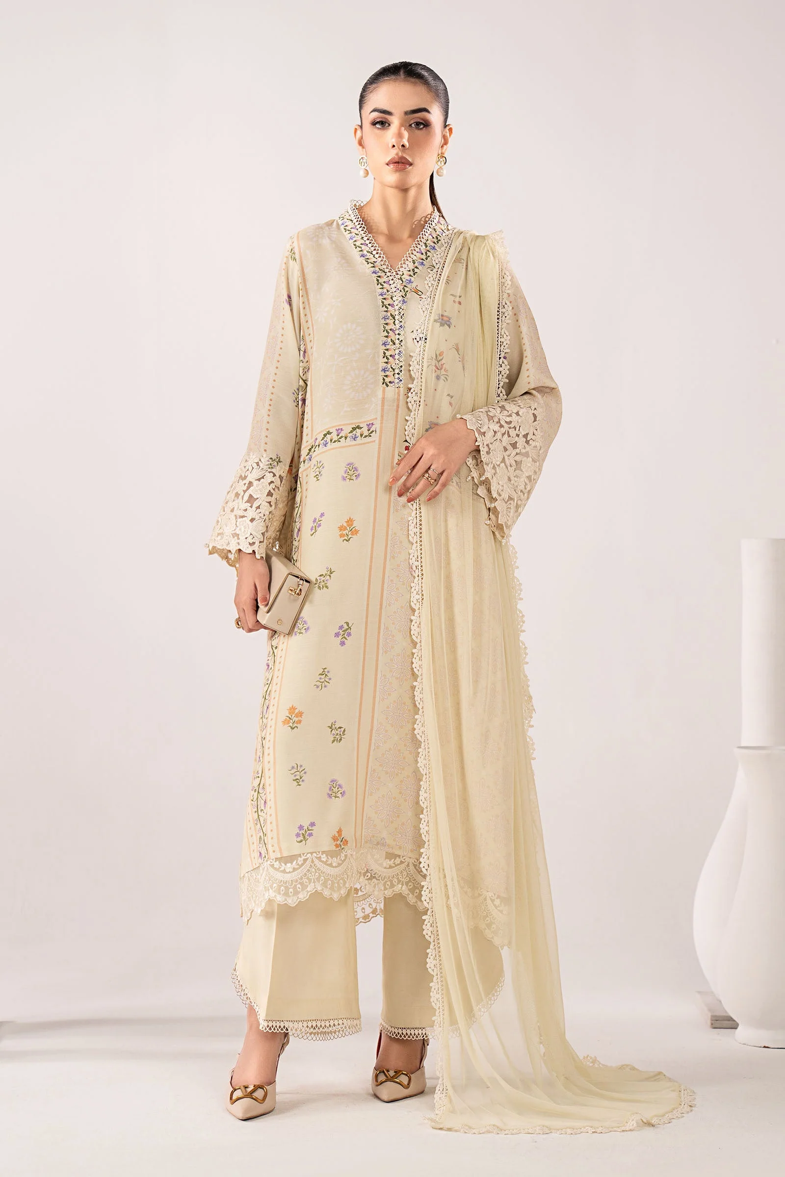 3 Piece Embroidered Raw Silk Suit - Image 8