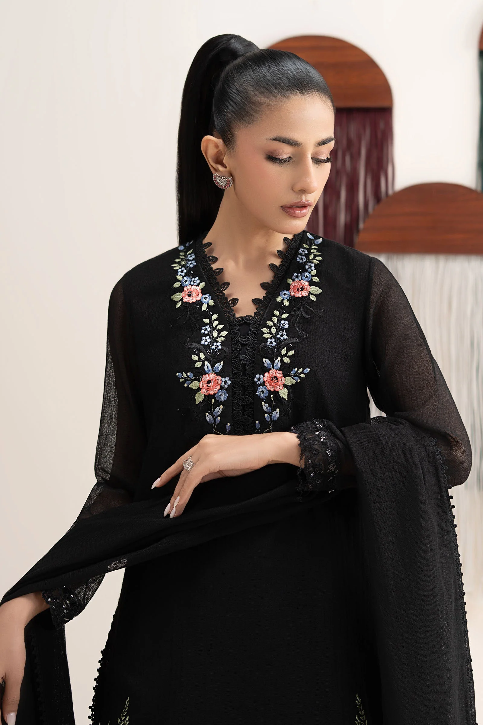 3 Piece Embroidered Cotton Net Suit - Image 3