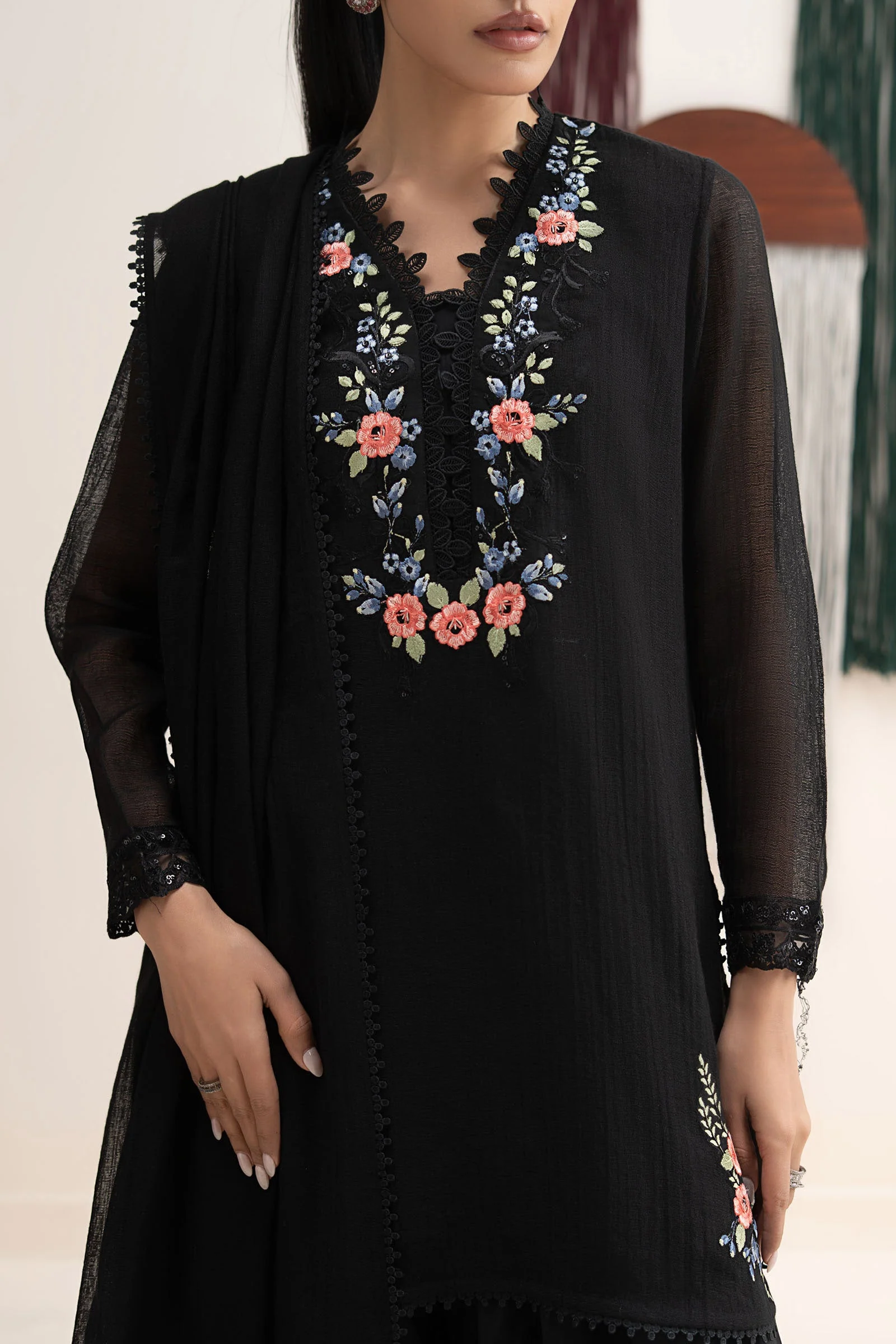 3 Piece Embroidered Cotton Net Suit - Image 4