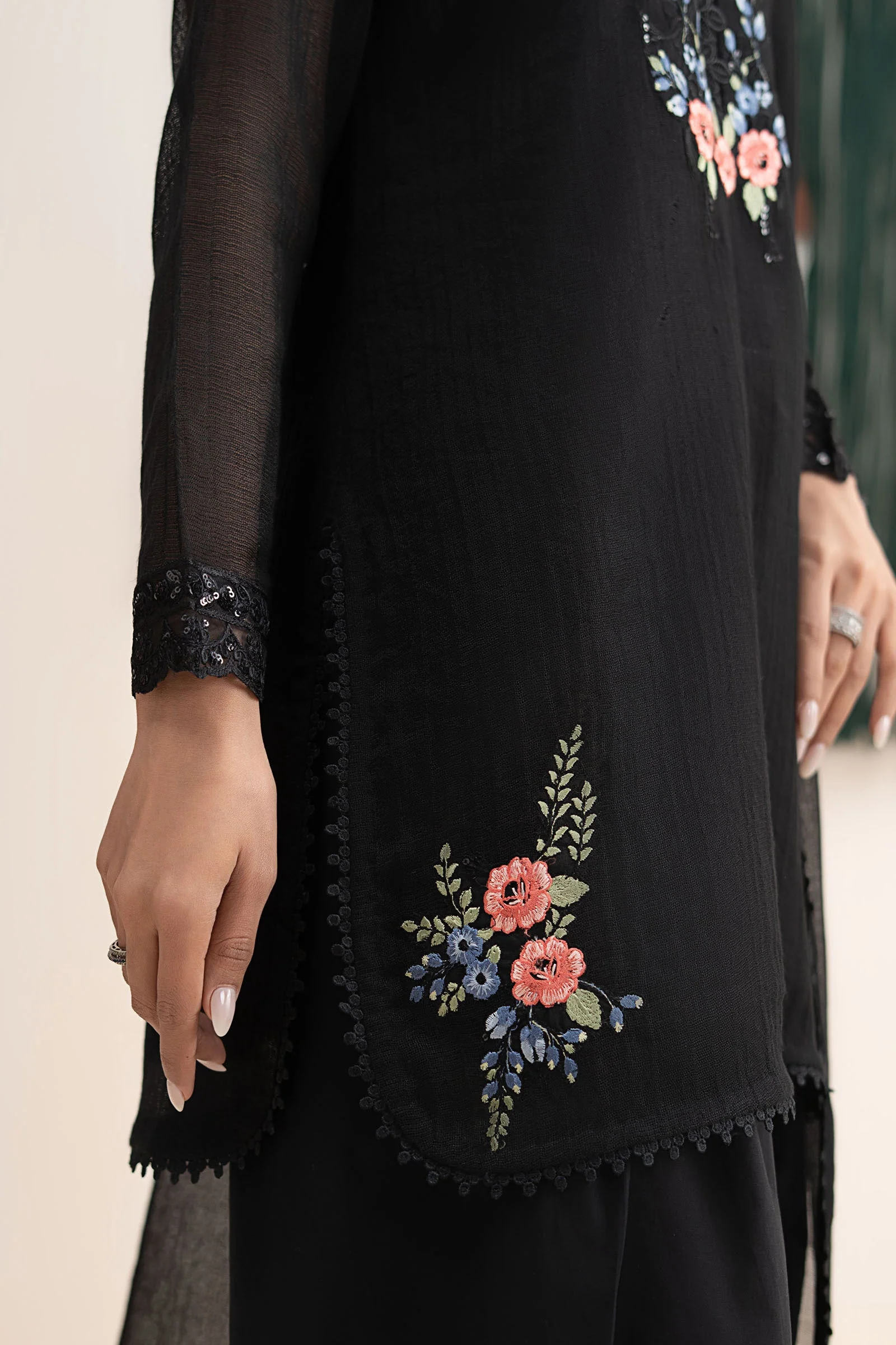 3 Piece Embroidered Cotton Net Suit - Image 5
