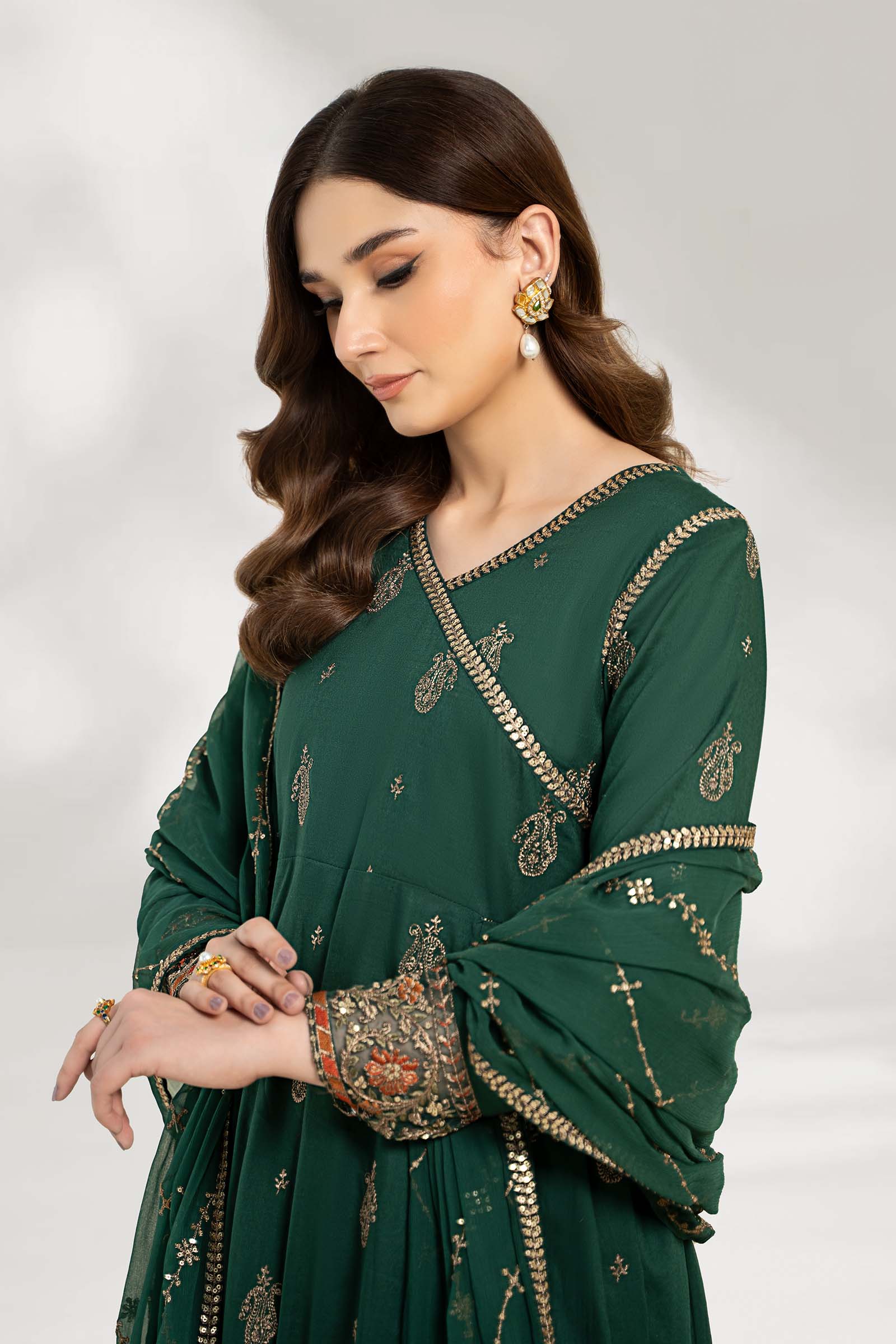 3 Piece Embroidered Cotton Net Suit - Image 2