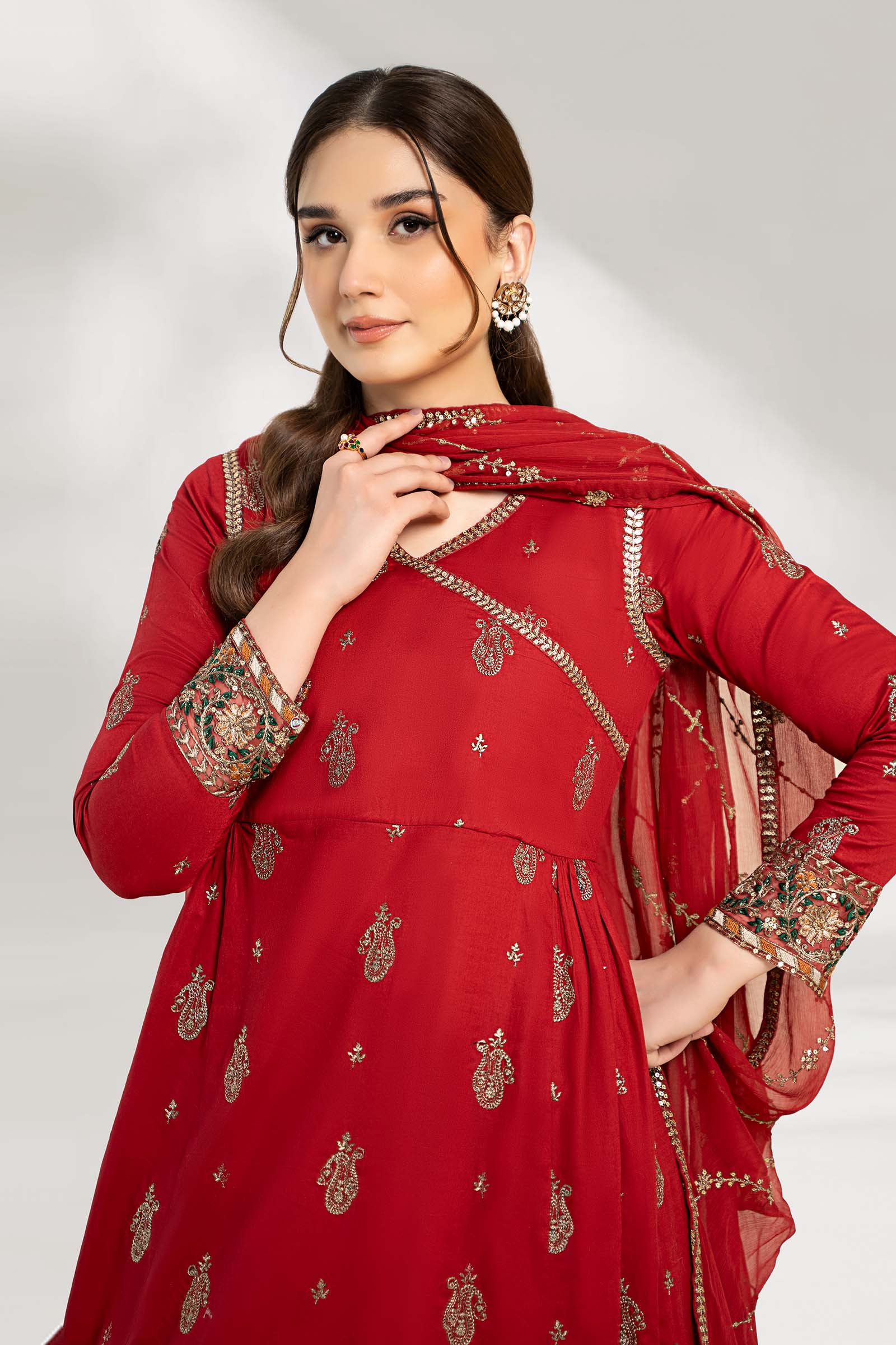 3 Piece Embroidered Cotton Net Suit - Image 2