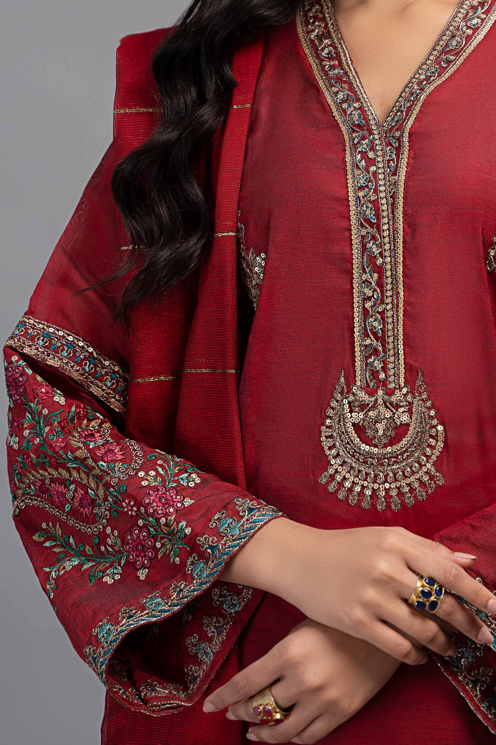 3 Piece Dyed Paper Cotton Suit | DW-EF23-89 - Image 4
