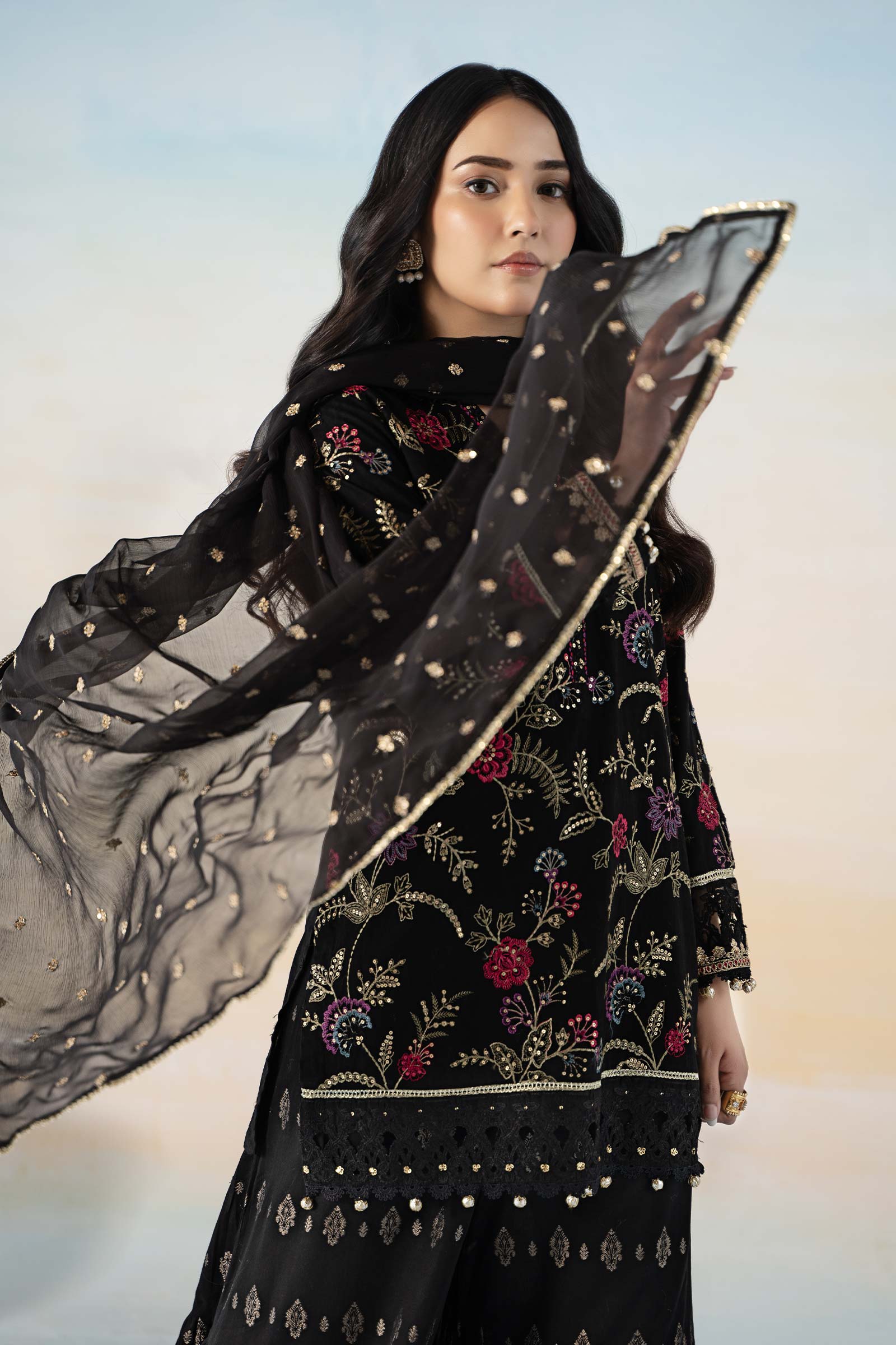 3 Piece Embroidered Self Jacquard Suit - Image 2