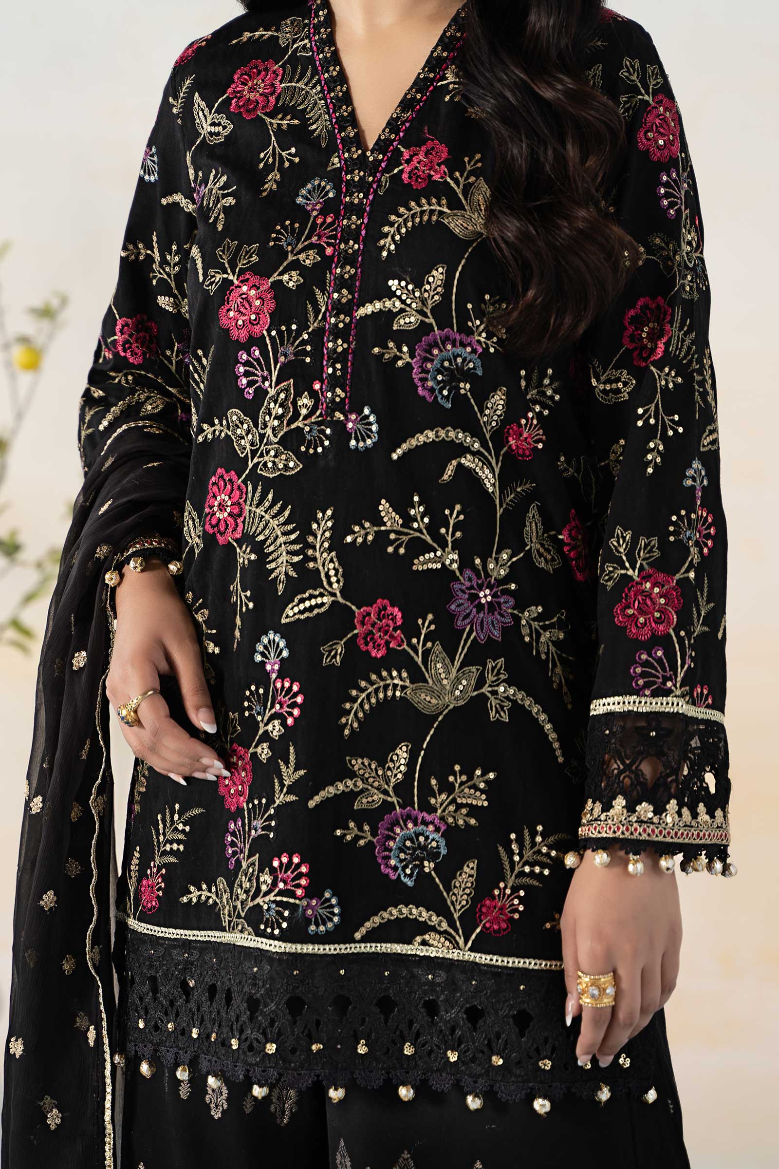 3 Piece Embroidered Self Jacquard Suit - Image 5