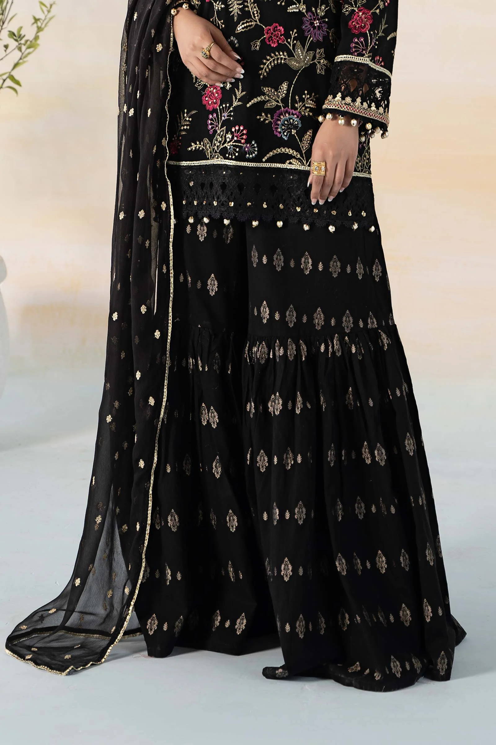 3 Piece Embroidered Self Jacquard Suit - Image 6