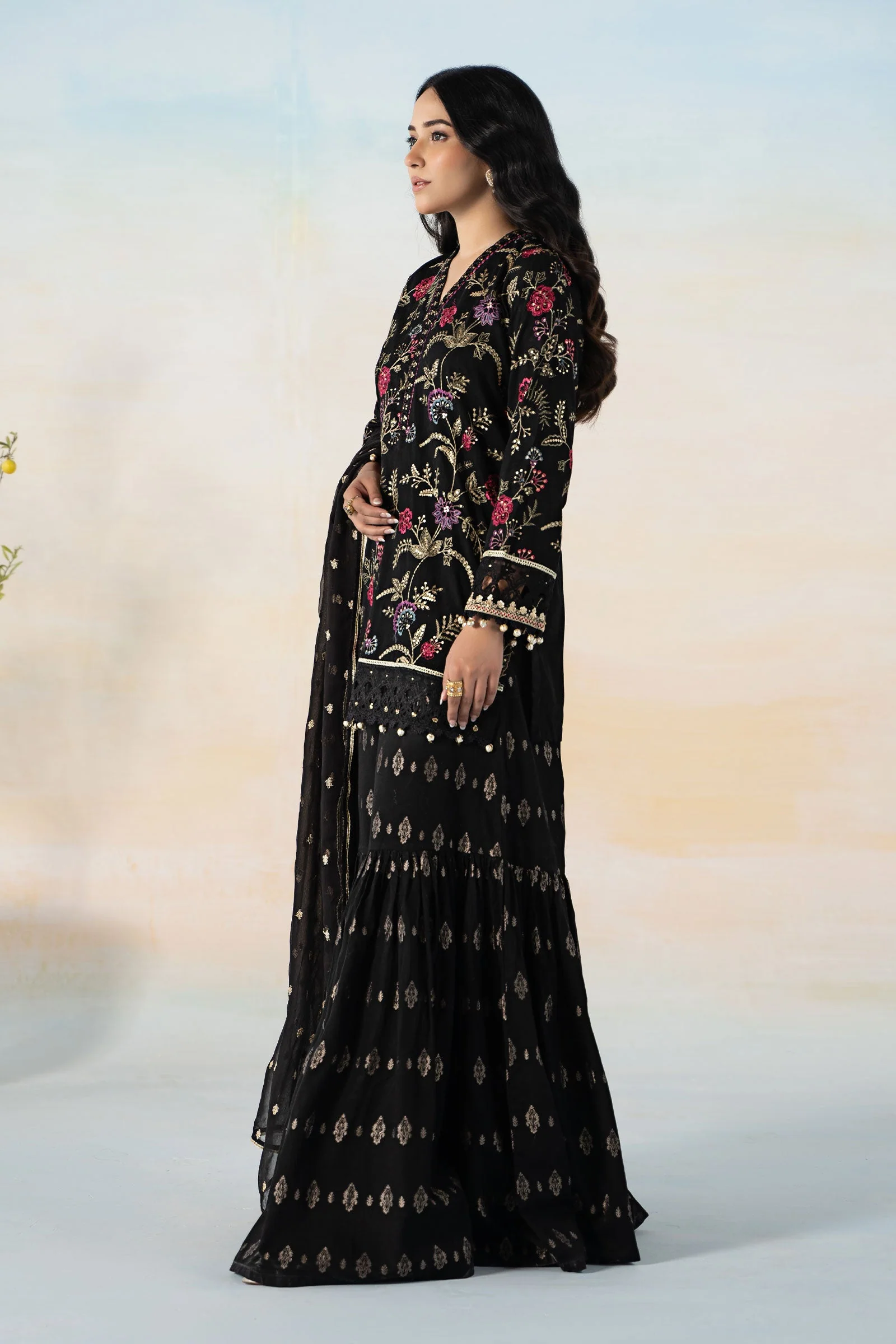 3 Piece Embroidered Self Jacquard Suit - Image 7