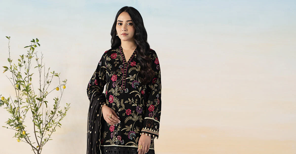 3 Piece Embroidered Self Jacquard Suit - Image 9
