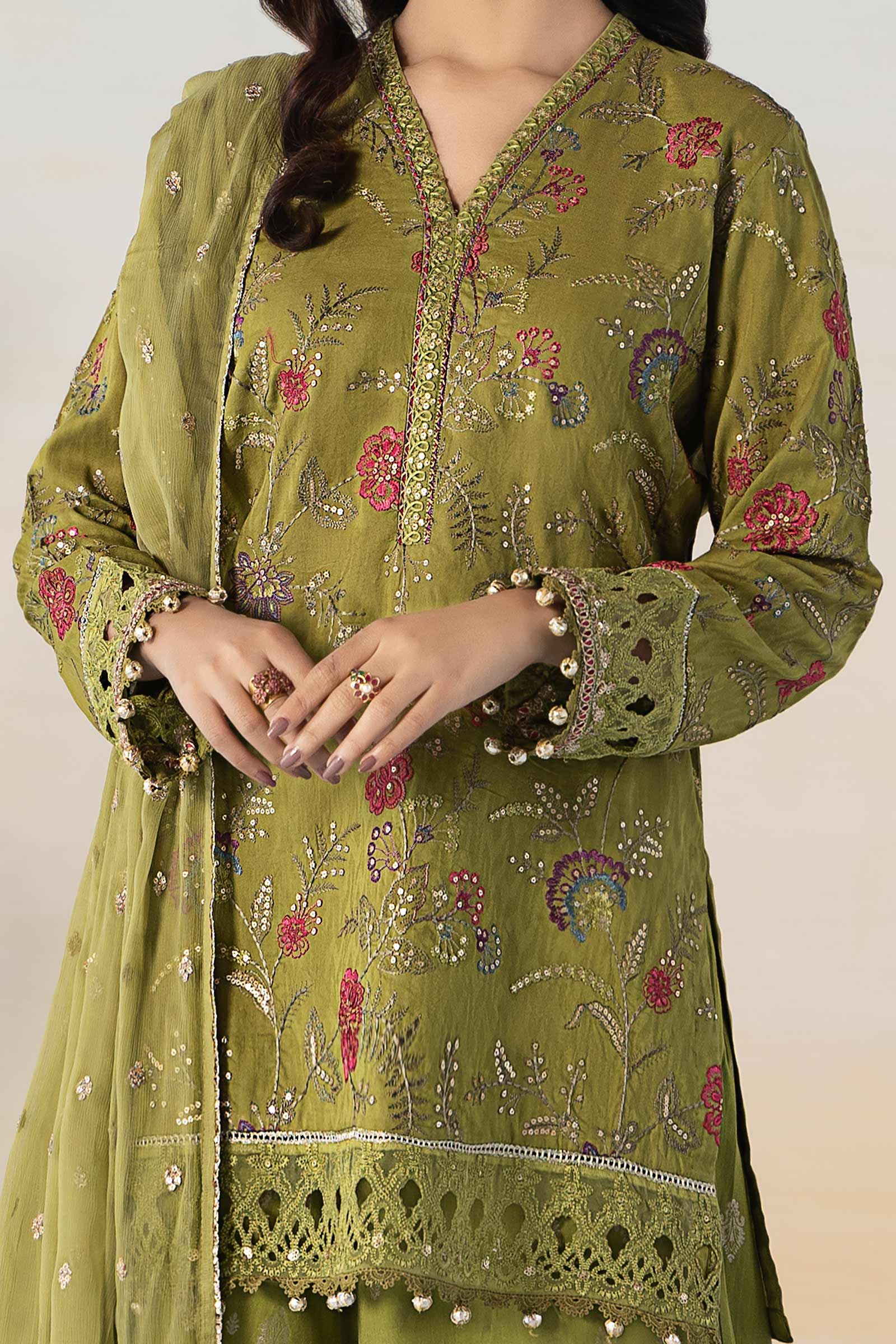 3 Piece Embroidered Self Jacquard Suit - Image 3