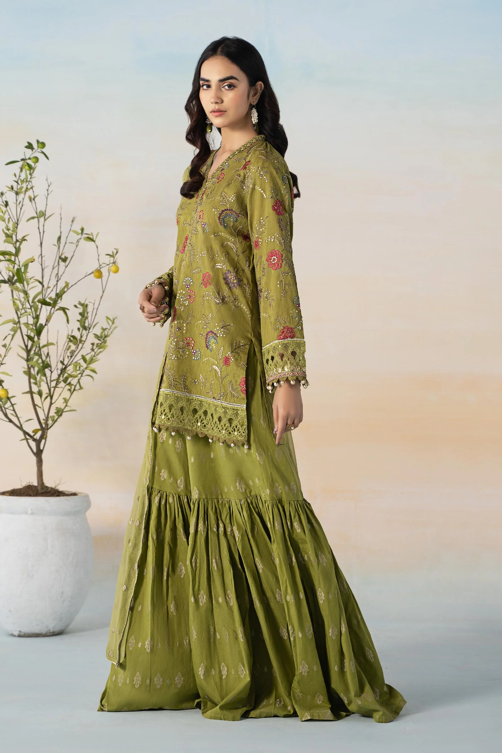 3 Piece Embroidered Self Jacquard Suit - Image 5